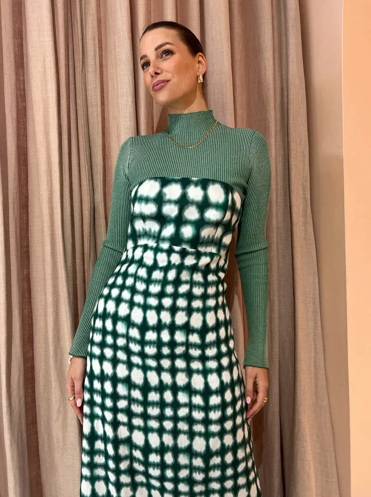 Roame Perez Dress in Emerald Shibori Print Midi Dress Green Print Size 2/AU 10 - Image 4