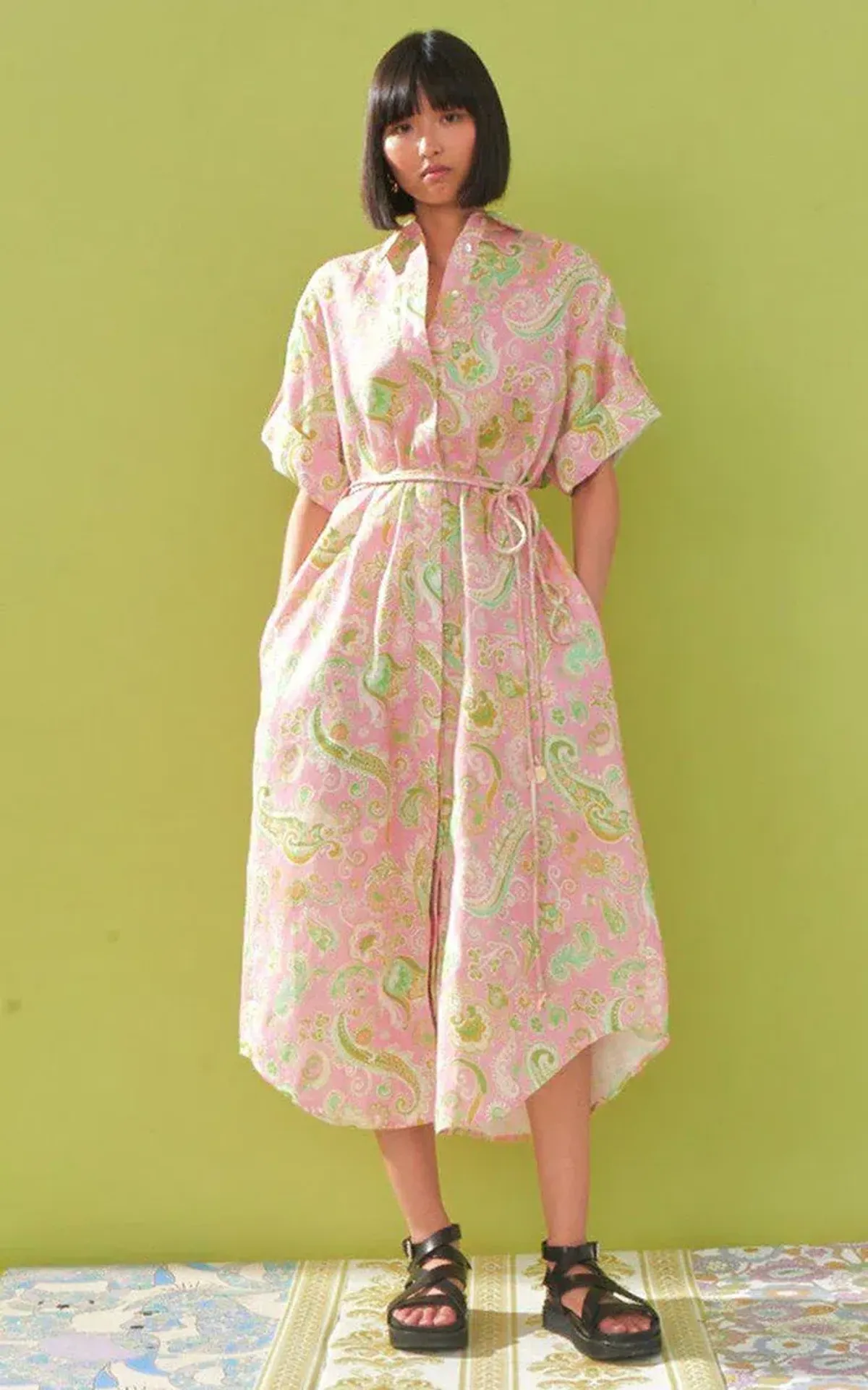 Alemais Marta Paisley Print Shirt Dress Pink Size AU 12 - Image 1