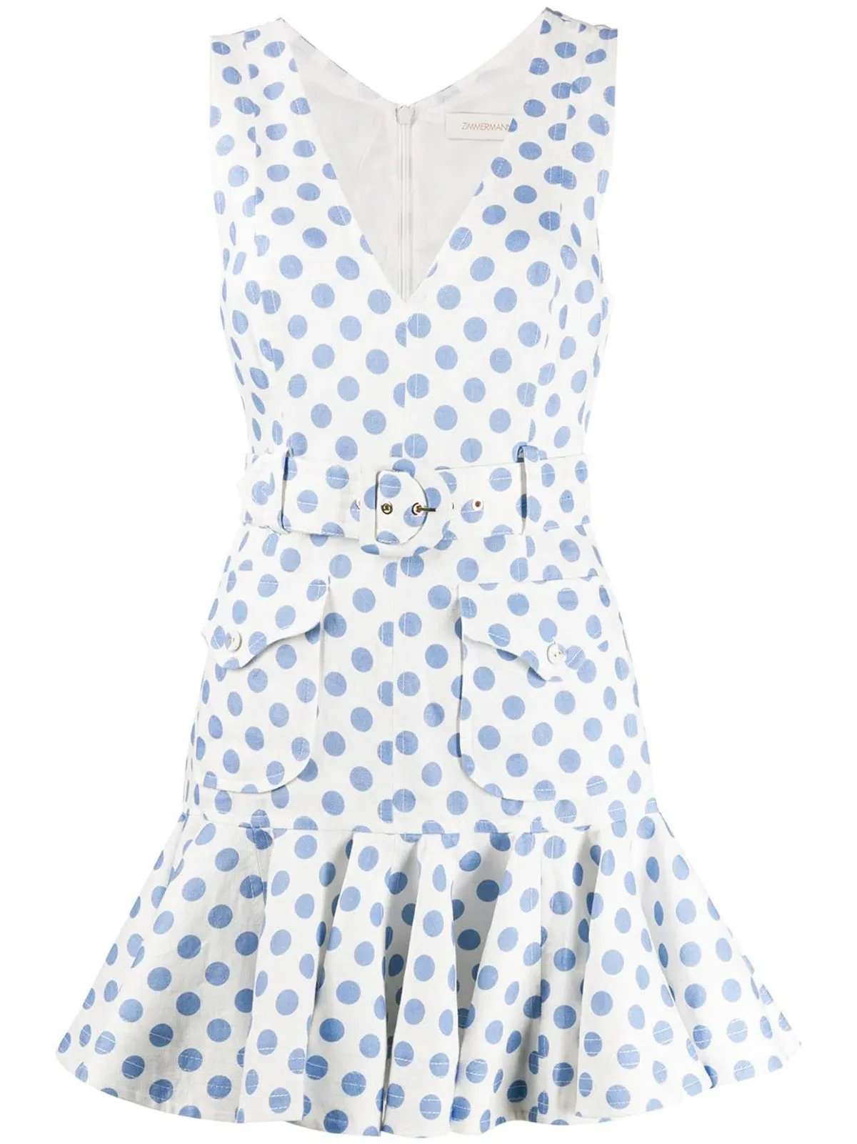 Zimmermann Super Eight Safari Mini Dress in White Linen/Blue Polka Dot Size 0 / AU 8 - Image 5