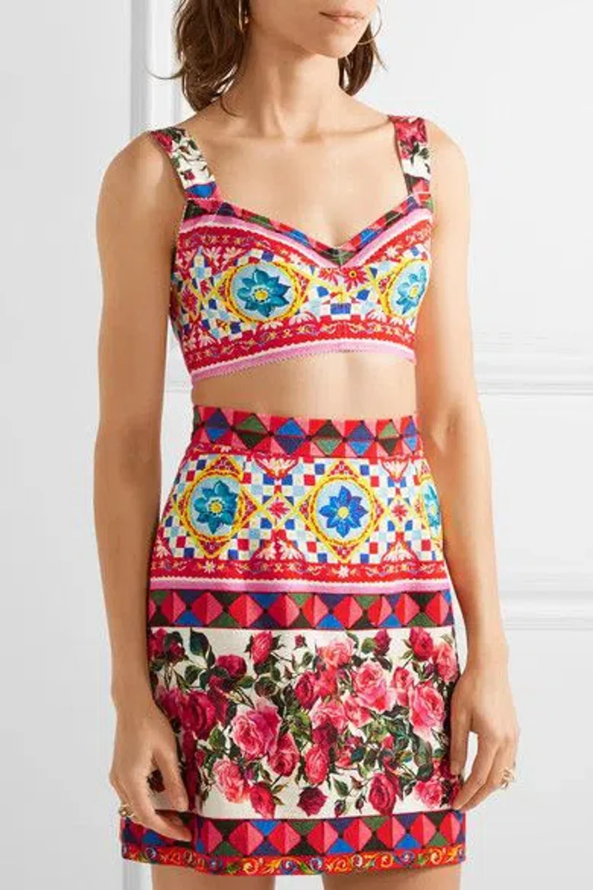 Dolce & Gabbana Mambo/Caretto Print Bra Top and A-Line Skirt Multi-colored Size 38 / AU 8 for rent on The Volte - main image