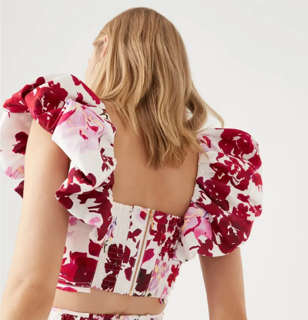 Aje Margot Bubble Sleeve Top & Cherie Bubble Midi Skirt Set Roses of Provence Floral Print Size AU 16   for rent on The Volte - main image