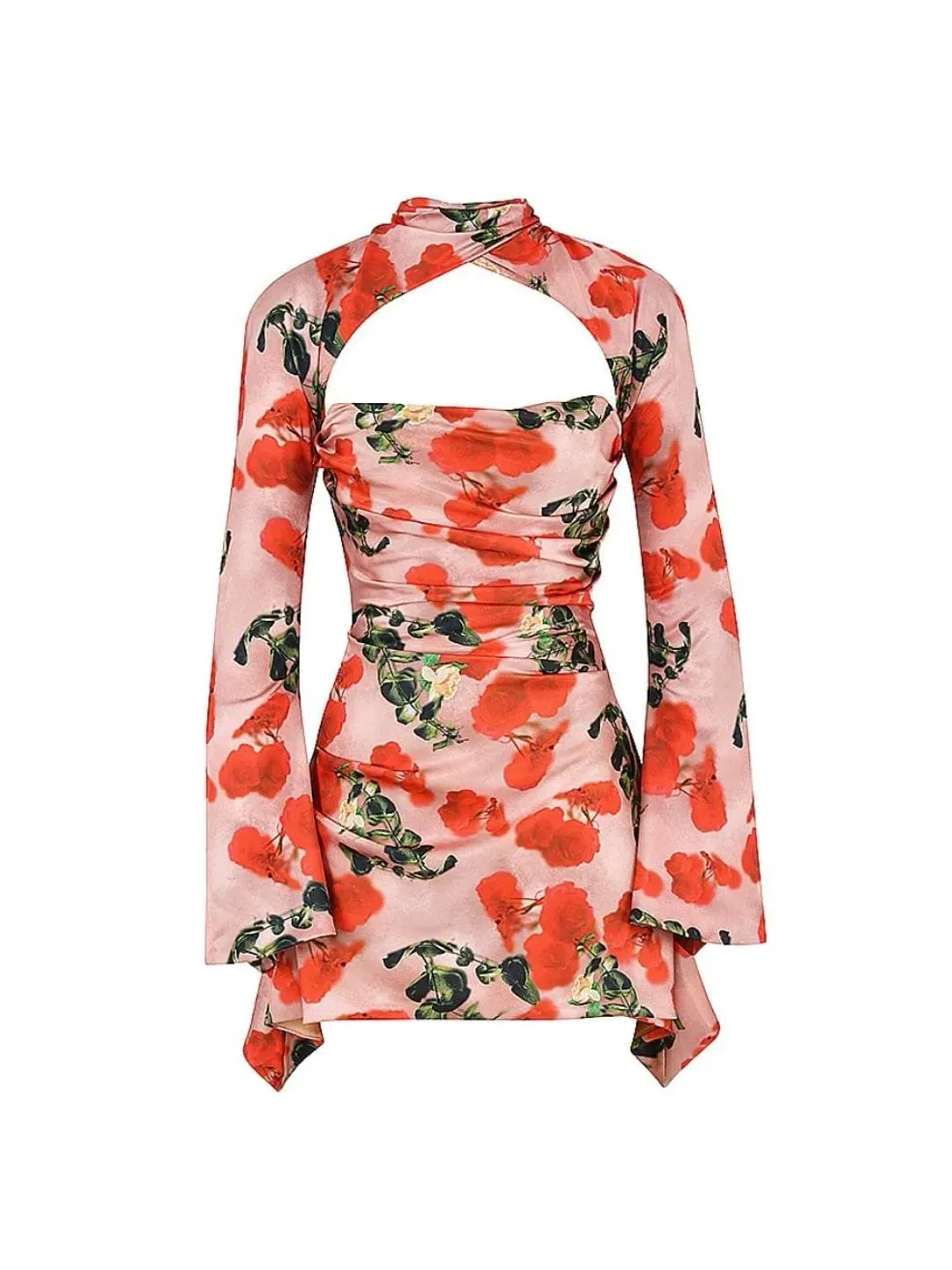 House of CB Toira Draped Corset Mini Dress Rose Print Size 4 for rent on The Volte - main image