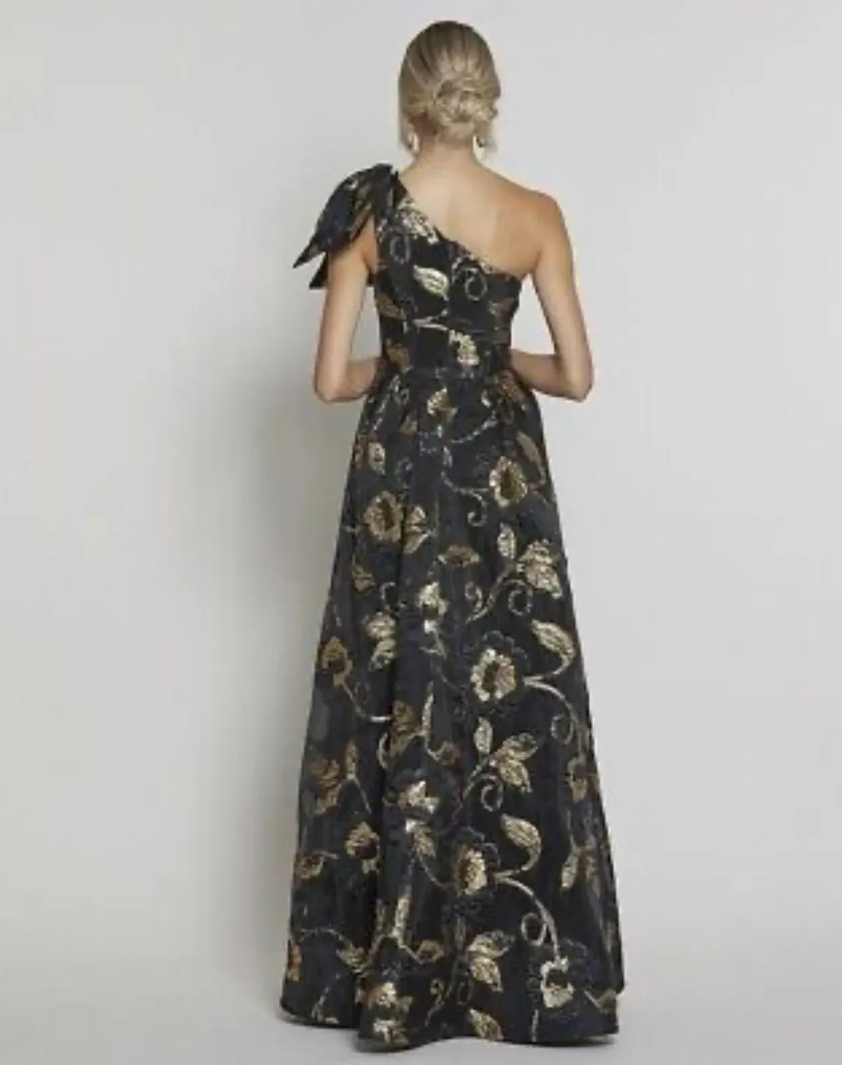 Bariano Olympia One Shoulder Gown Black/Gold Size 8 - Image 4