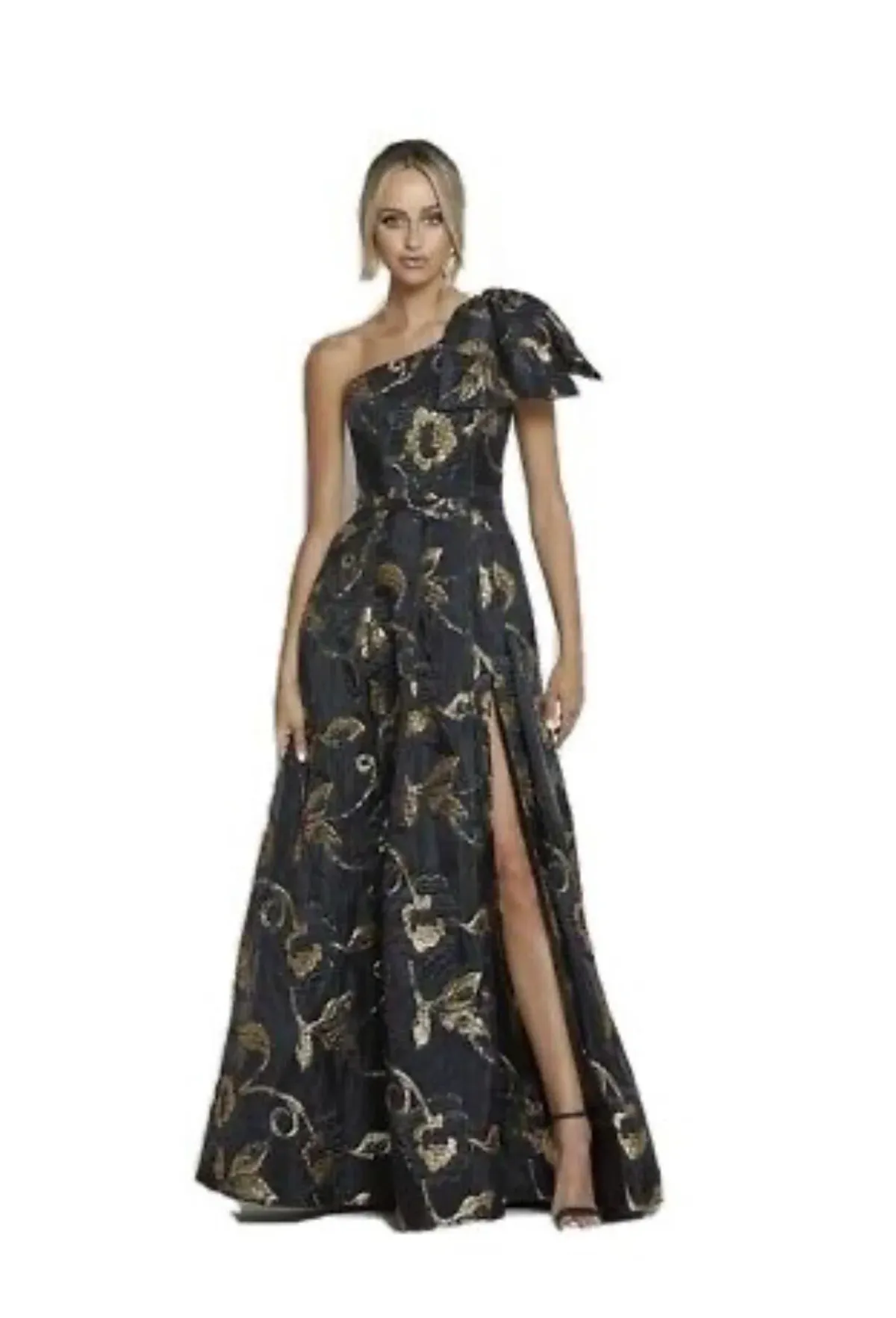 Bariano Olympia One Shoulder Gown Black/Gold Size 8 - Image 2
