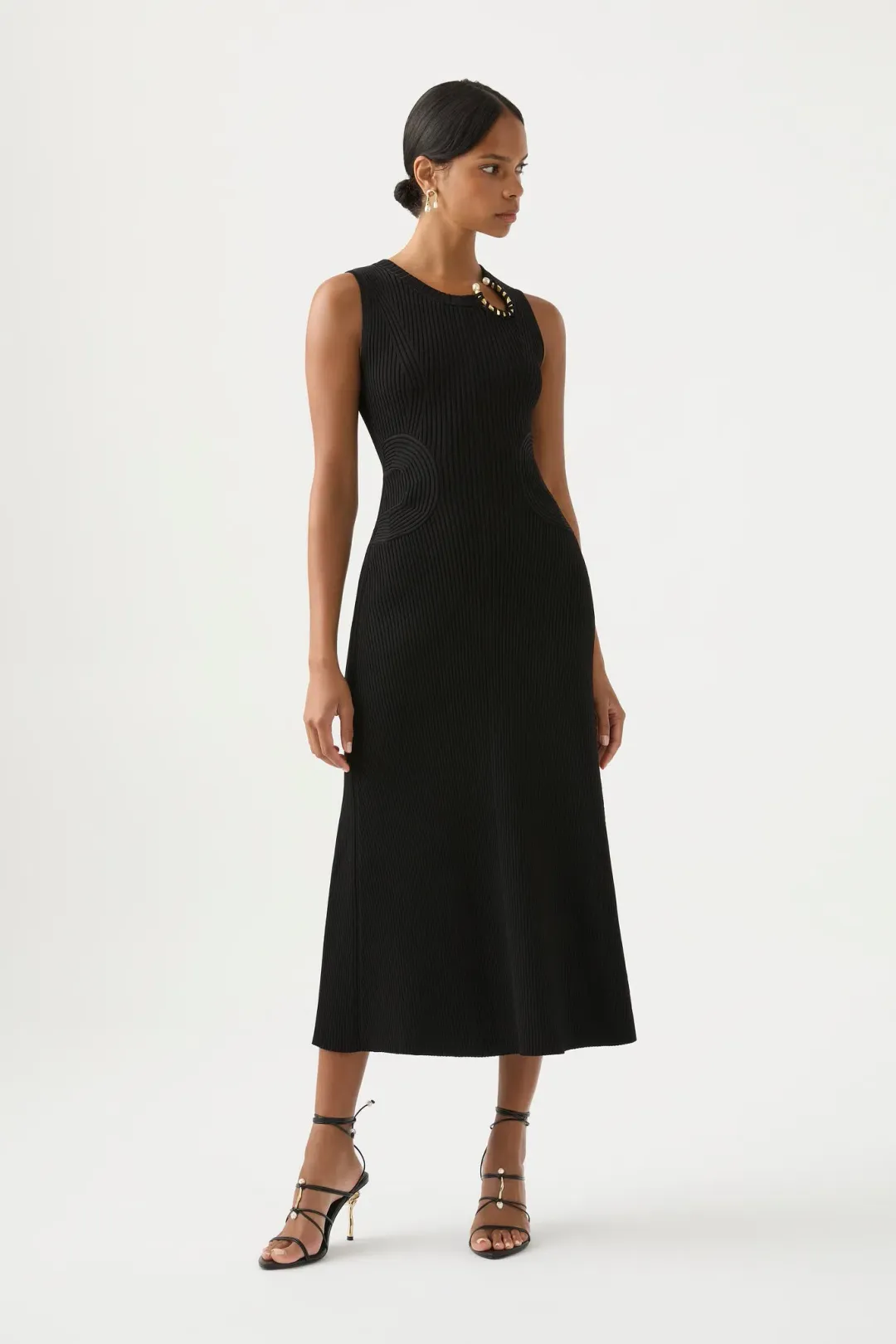 Aje Crescent Knit Midi Dress Black Size AU 12 for rent on The Volte - main image