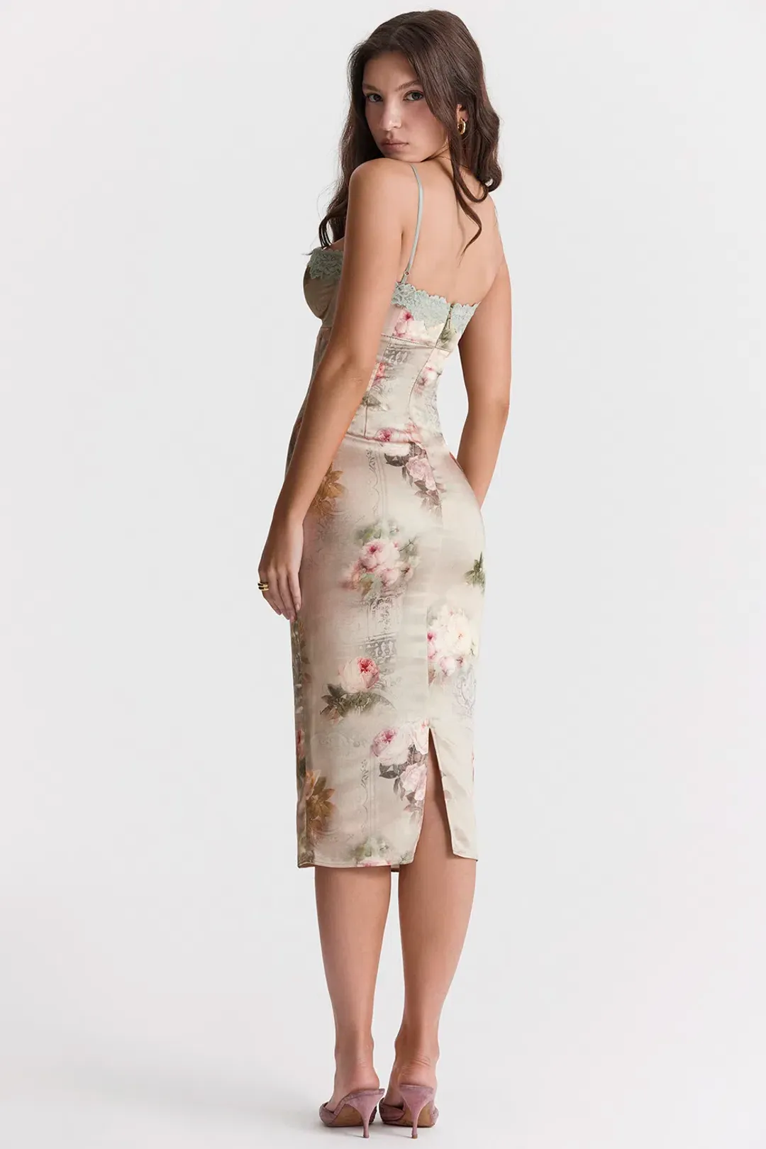 House Of CB Venus Vintage Floral Midi Dress Cream Size XS / AU 6 for rent on The Volte - main image