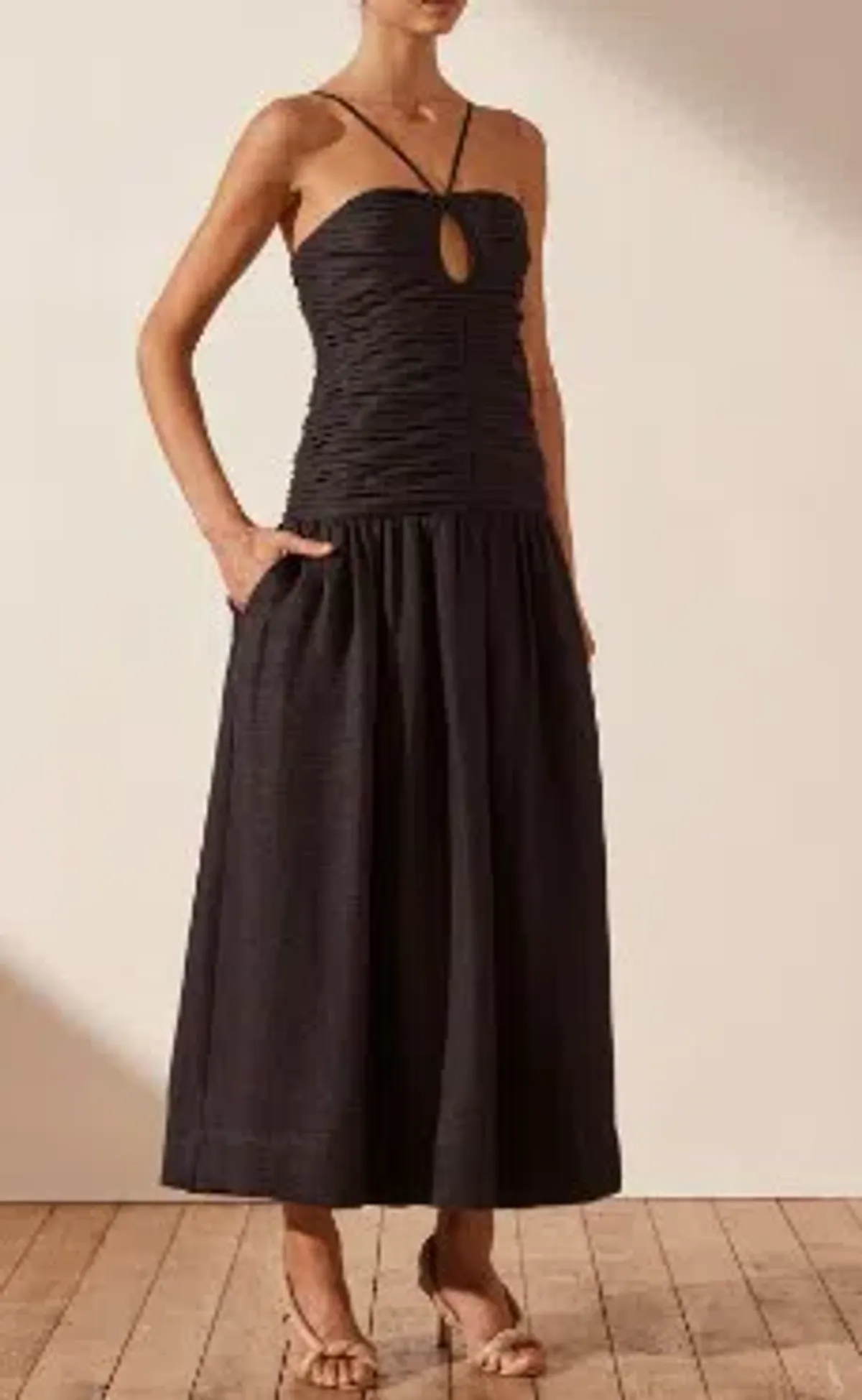 Shona Joy Thea Linen Keyhole Midi Dress Black Size AU 8 - Image 2