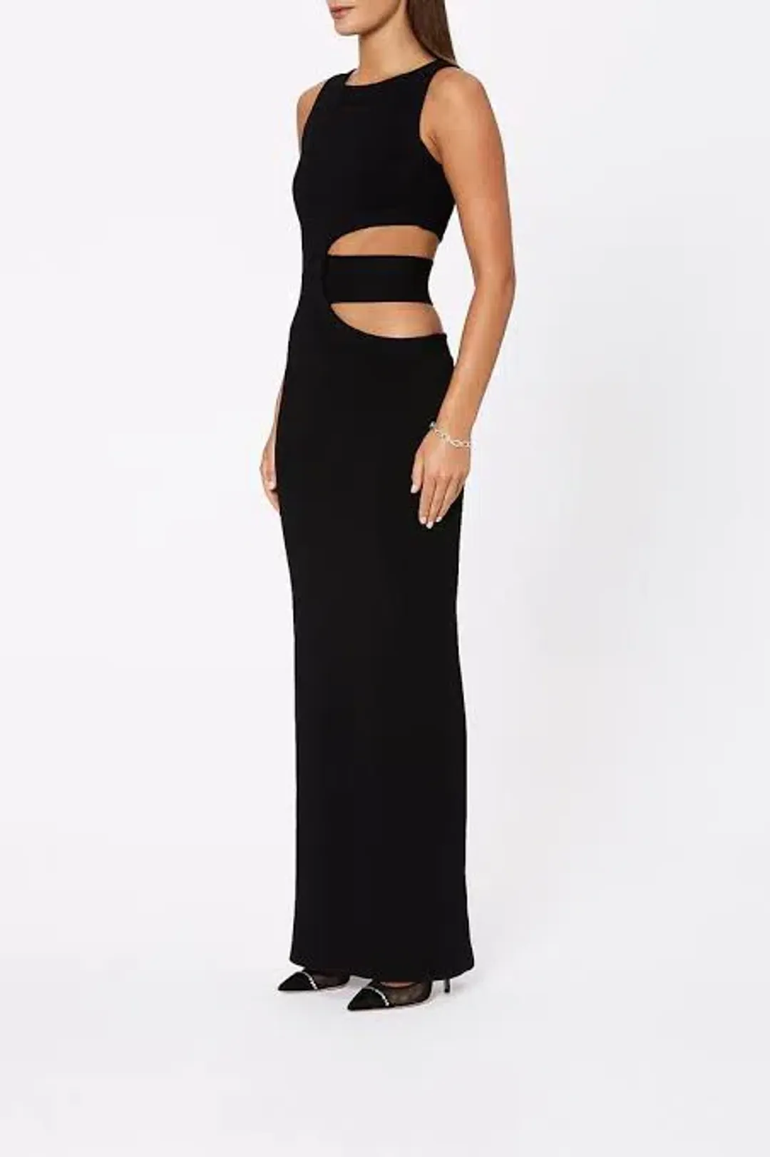 Scanlan Theodore Crepe Knit Cut Out Gown Black Size 10 for rent on The Volte - main image