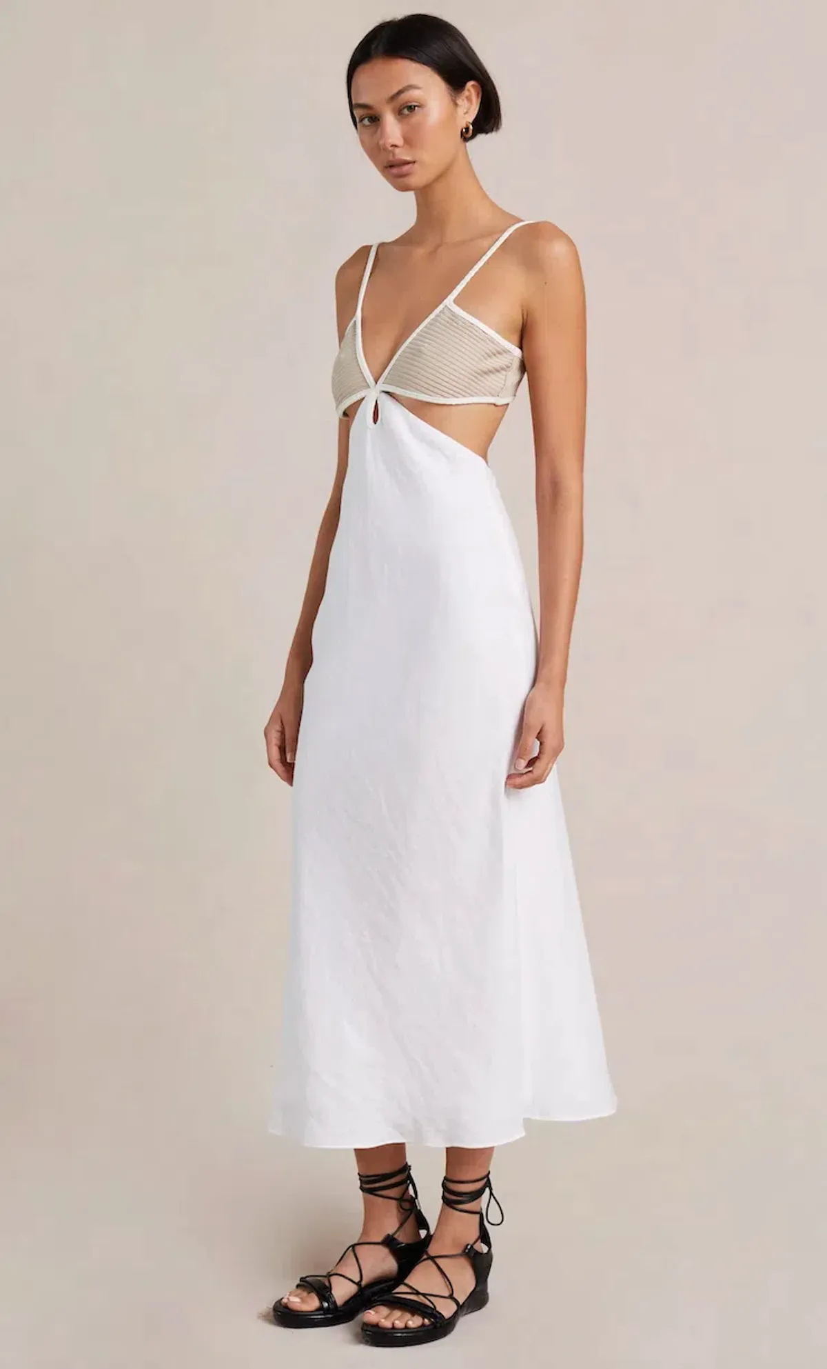 Bec & Bridge Demi Midi Dress In Sand/Ivory Size 16 - Image 1