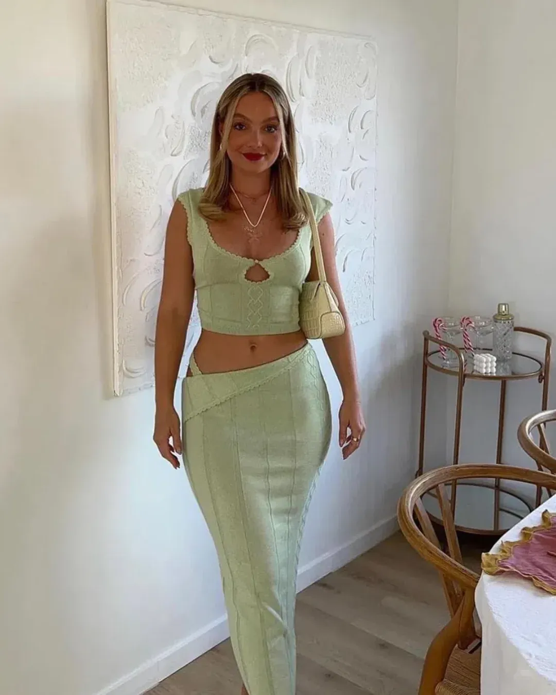 Amiss The Label Joanne Top and Skirt Set Green Size 6  for rent on The Volte - main image