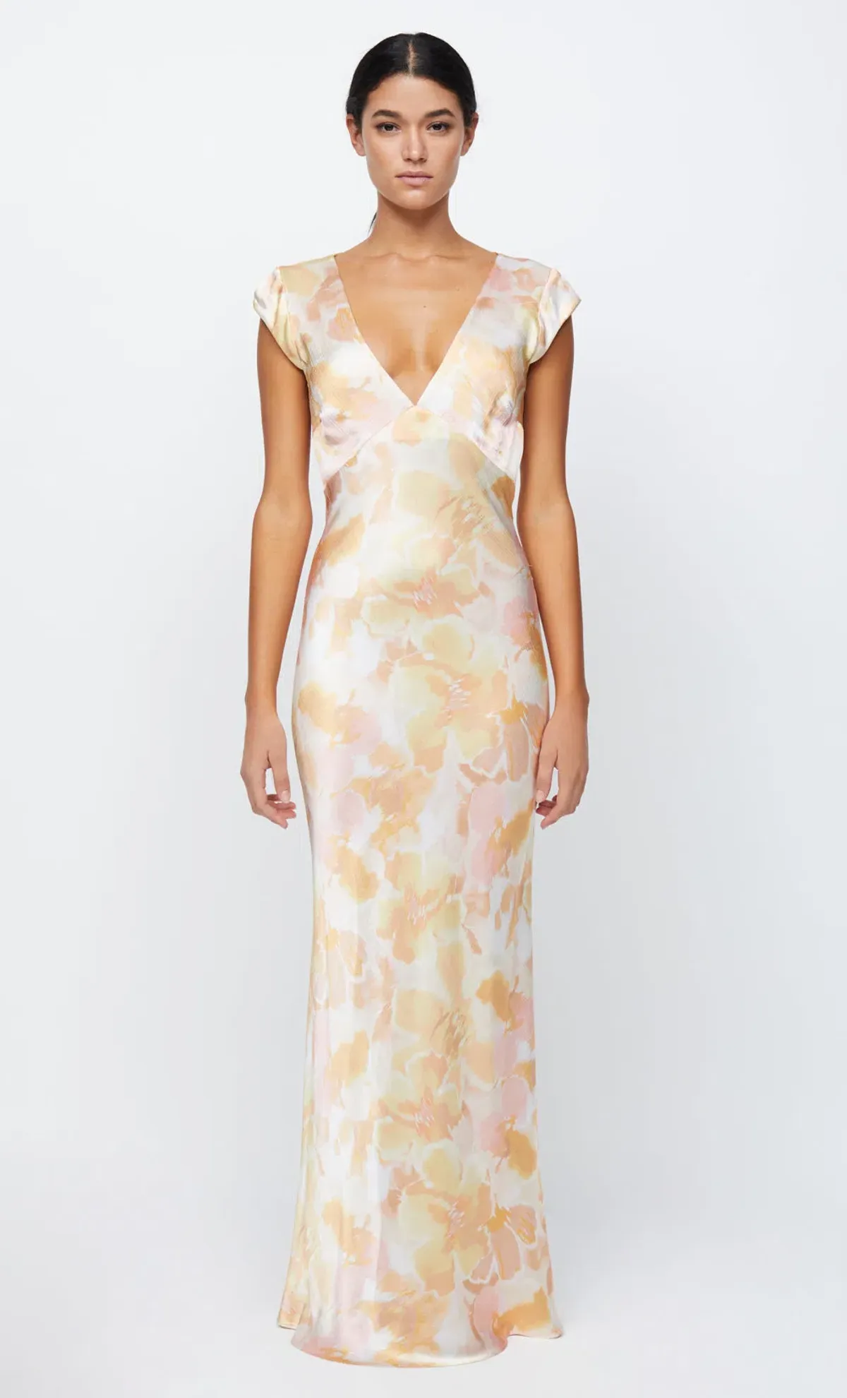 Bec & Bridge Indi V Maxi Dress V Neck In Floral Haze Yellow Size Au 8 - Image 3
