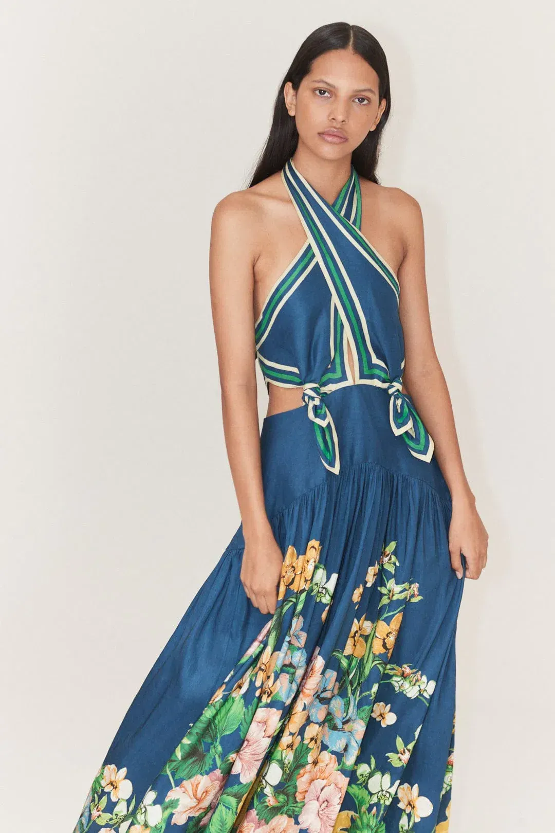 Alemais Lyla Halter Midi Dress Navy Size AU 8 for rent on The Volte - main image