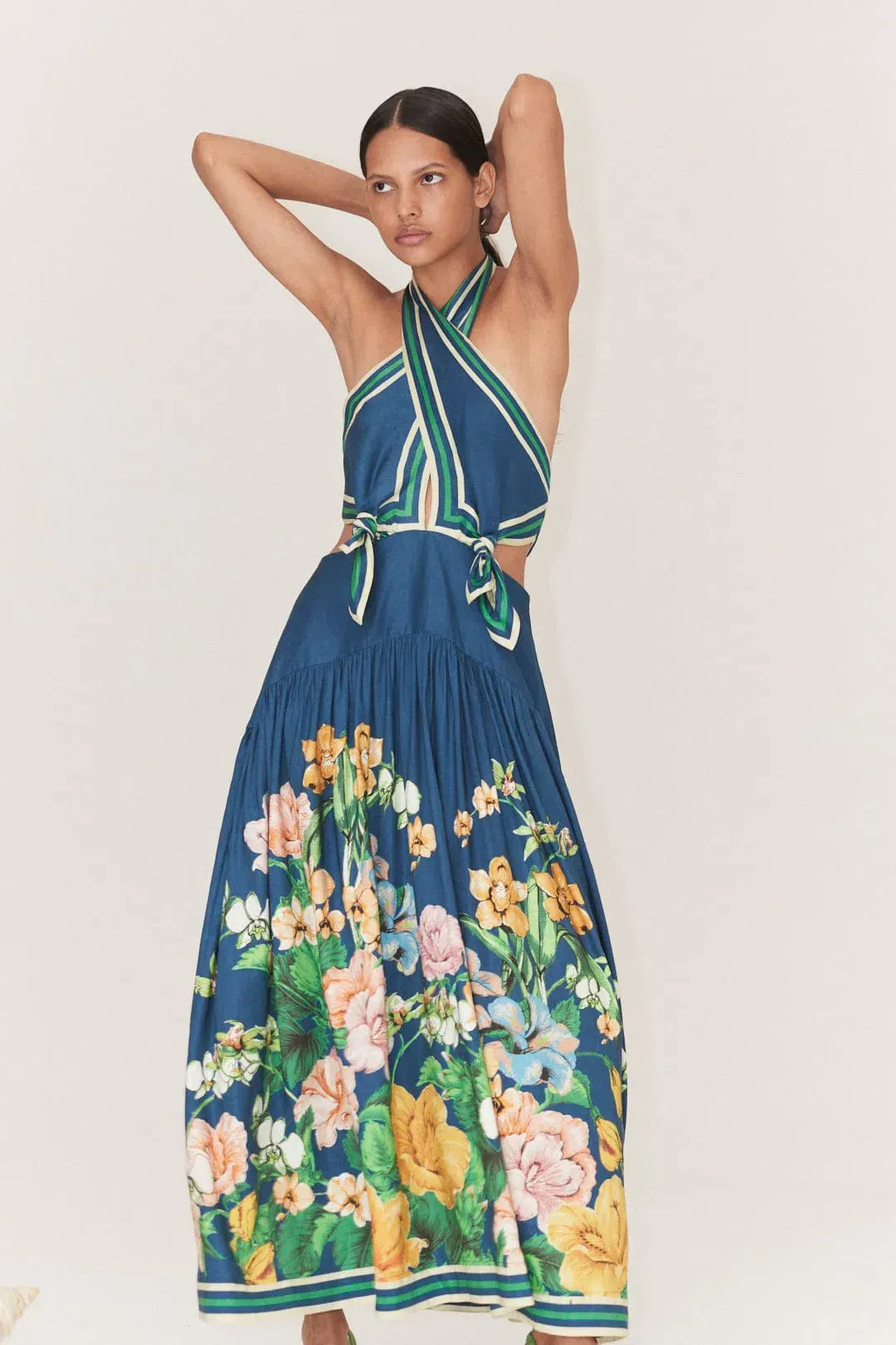 Alemais Lyla Halter Midi Dress Navy Size AU 8 for rent on The Volte - main image