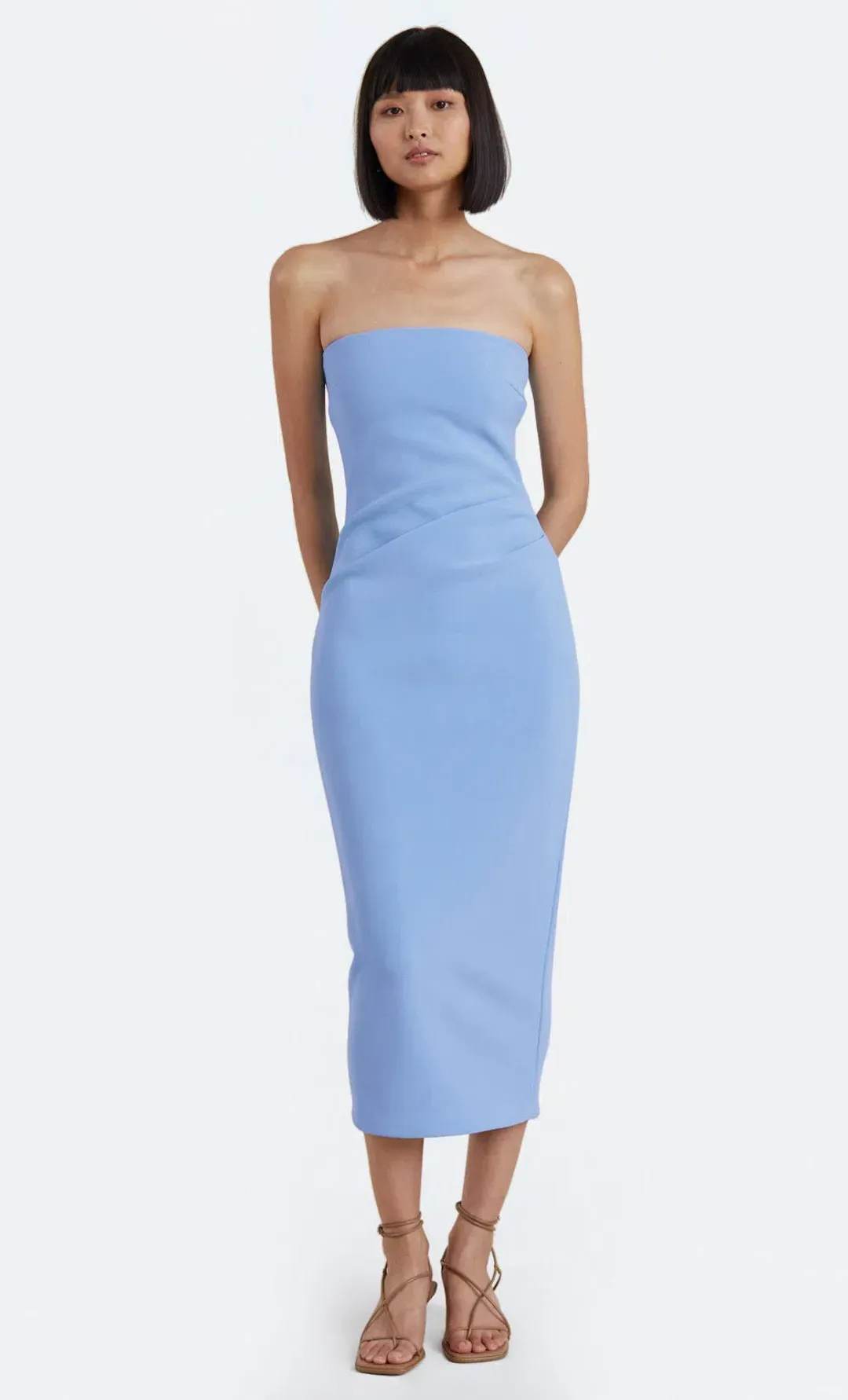 Bec & Bridge Karina Strapless Midi Dress Blue Size 16 for rent on The Volte - main image