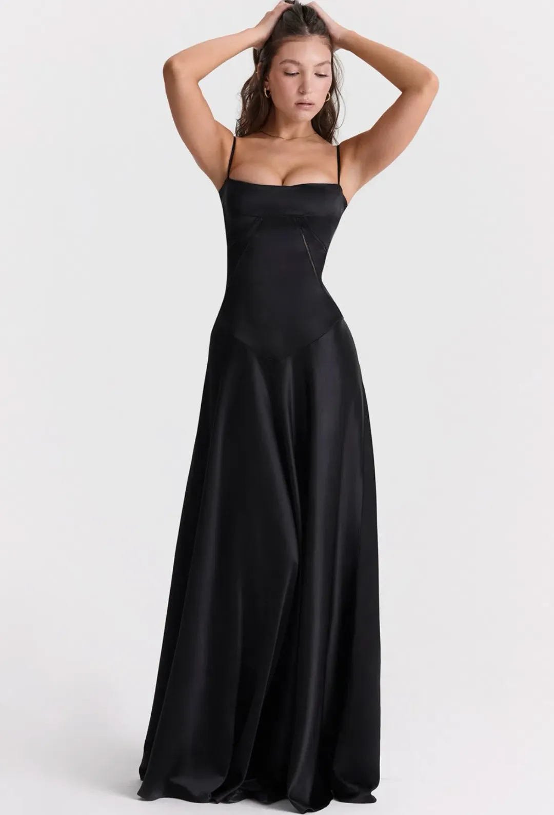 House of CB Anabella Lace Up Corset Maxi Dress in Black Size S /AU 8 for rent on The Volte - main image