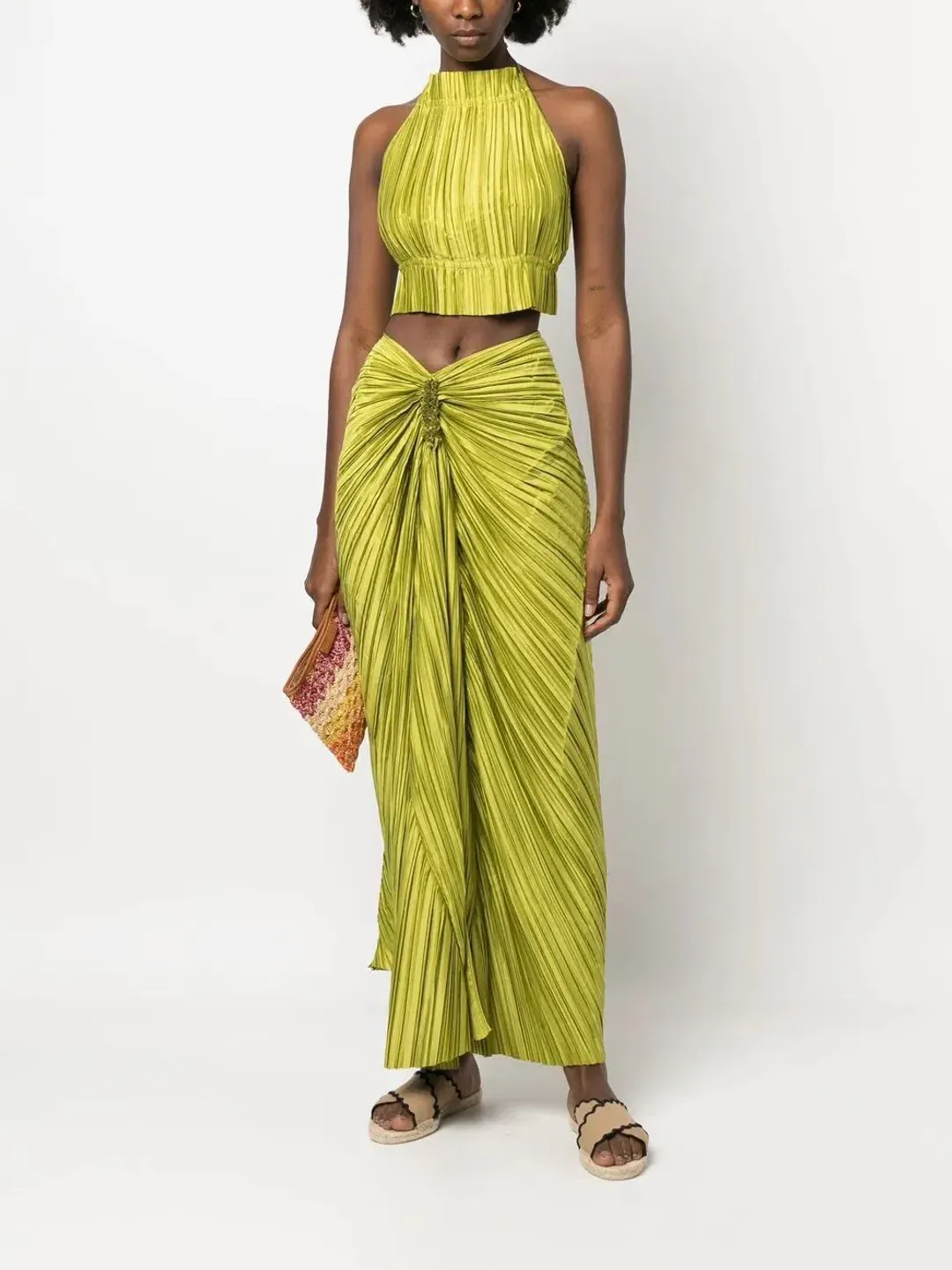 Cult Gaia Plissé-Effect Halterneck Top & Maxi Skirt Green Size 6 for rent on The Volte - main image