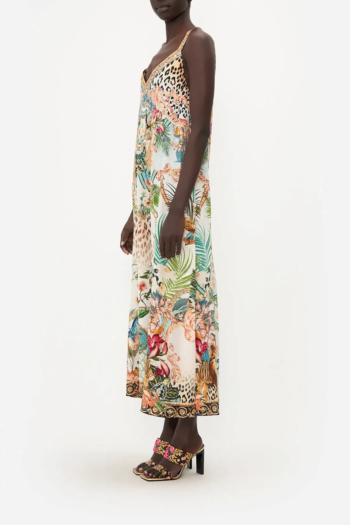 Camilla V Neck Midi Slip Dress Royalty Loyalty Print Size 10 - Image 3