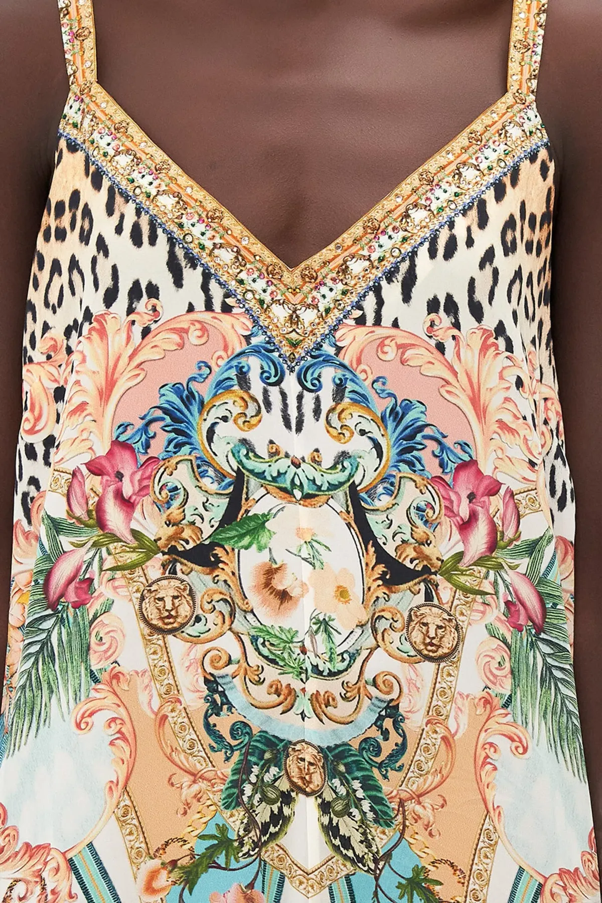 Camilla V Neck Midi Slip Dress Royalty Loyalty Print Size 10 - Image 5