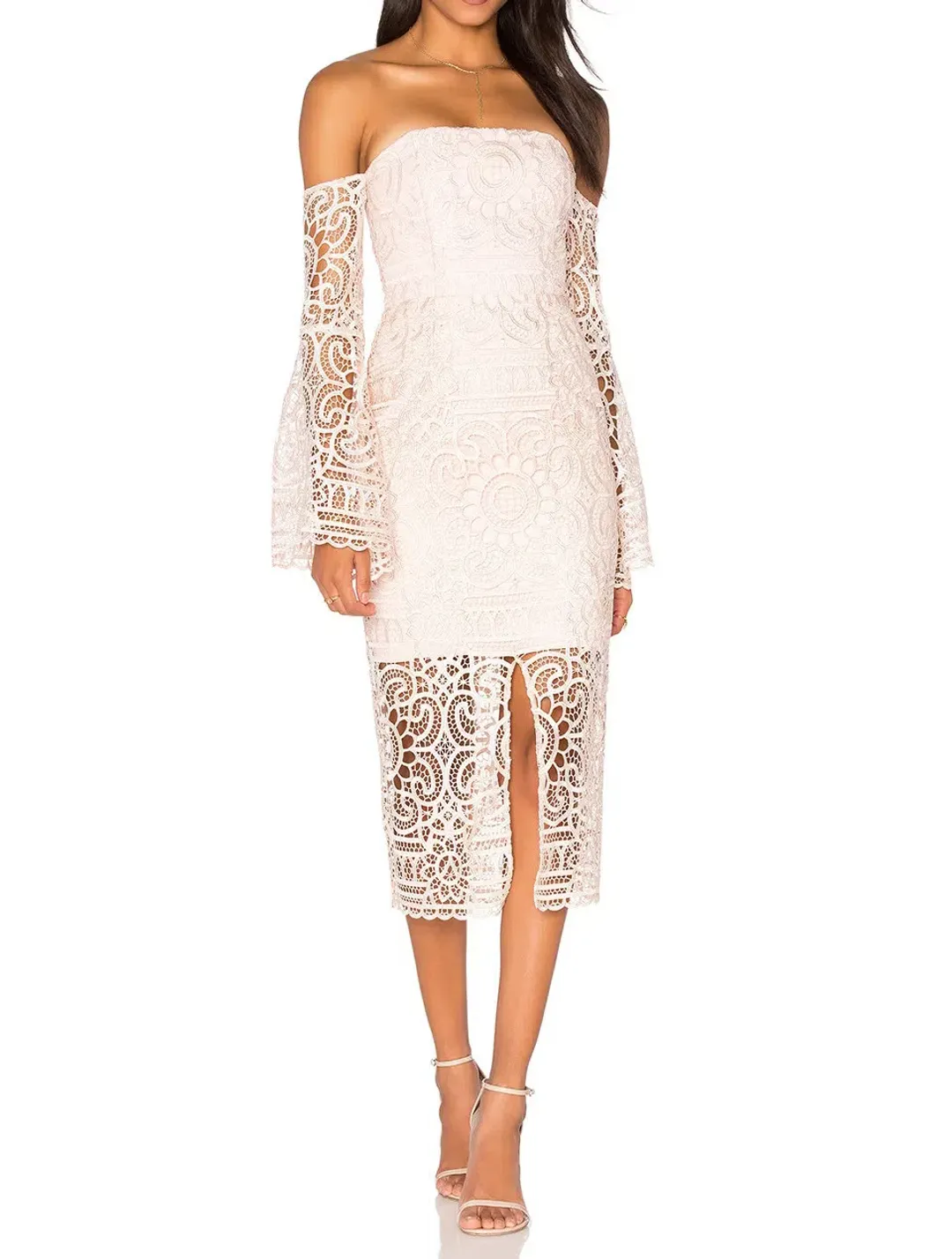 Nicholas Eva Geo Floral Lace Strapless Dress Antique Pink Size 0 / Au 6 for rent on The Volte - main image