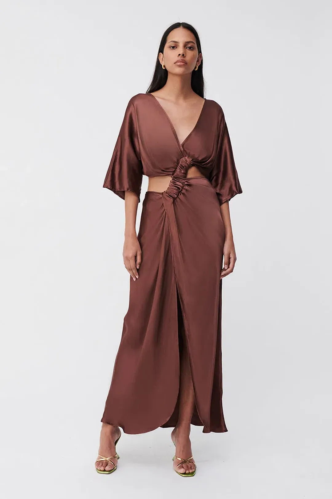 Suboo Tate Twist Wrap Front Maxi Dress Chocolate Size XS / AU 6 for rent on The Volte - main image
