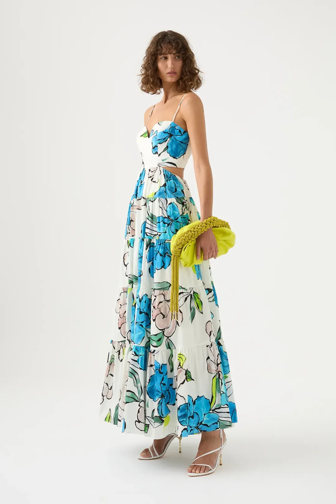 Aje Botanical Tiered Maxi Dress Cool Camelia Blue White Floral Size AU 10 for rent on The Volte - main image