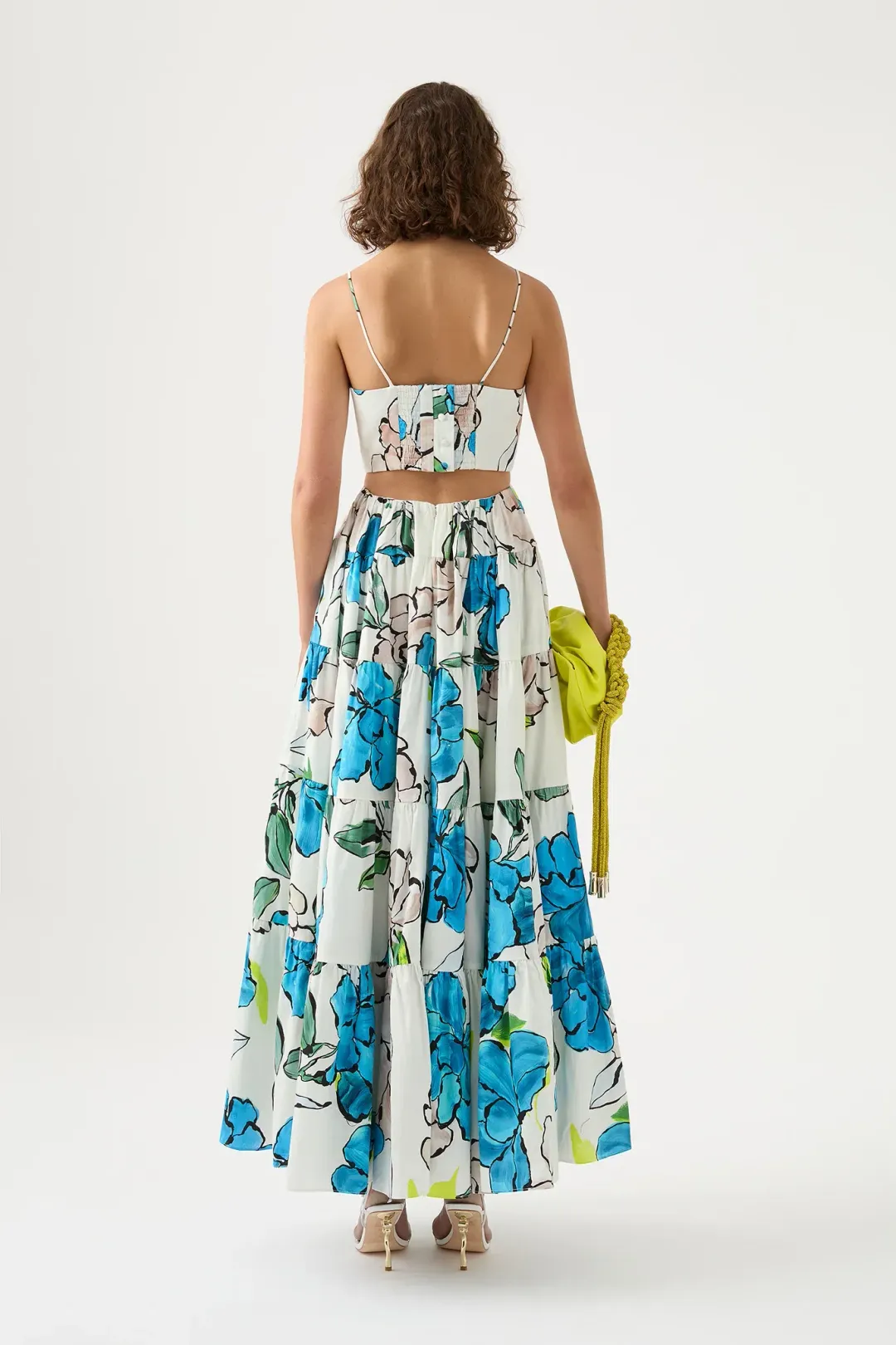 Aje Botanical Tiered Maxi Dress Cool Camelia Blue White Floral Size AU 10 for rent on The Volte - main image