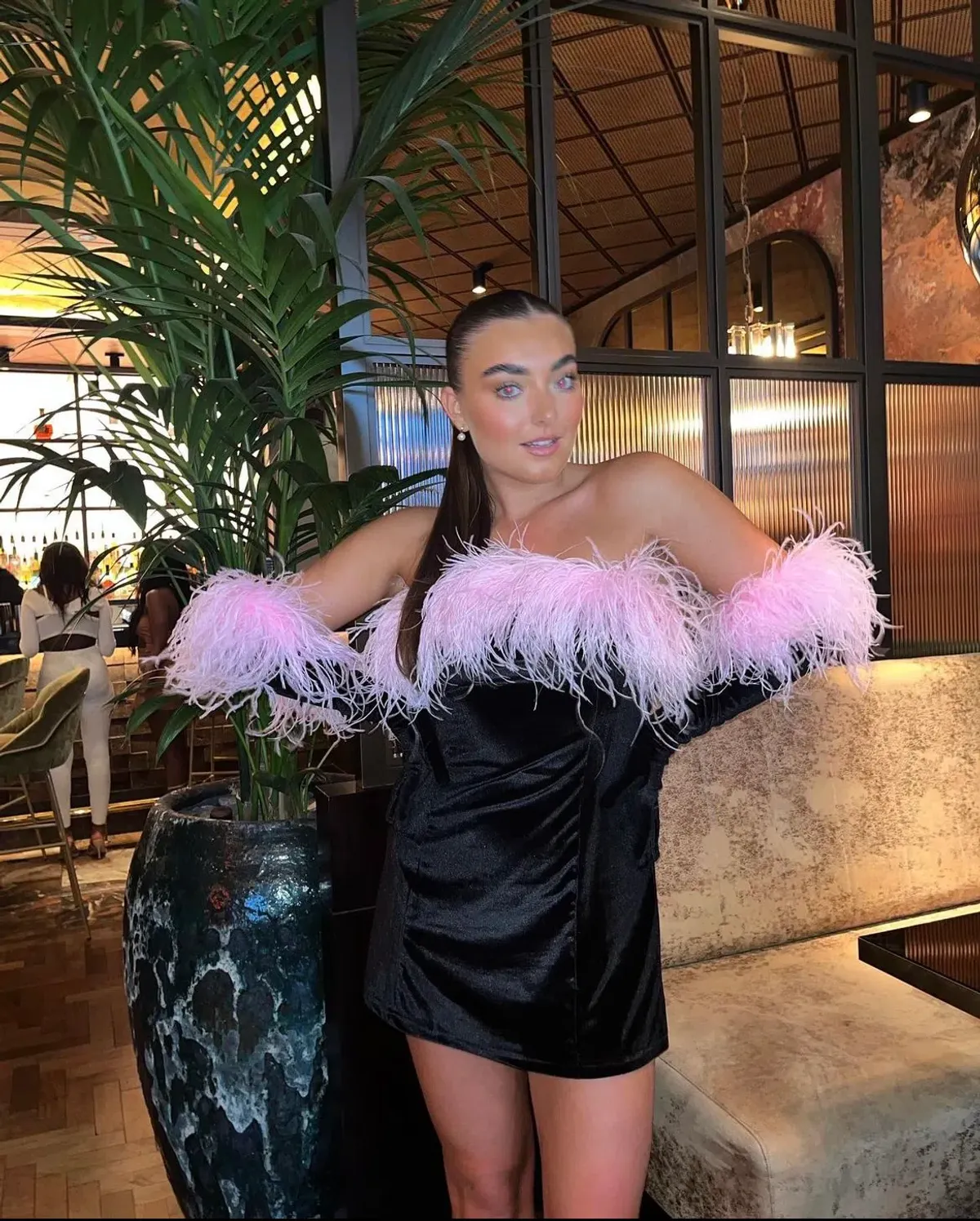 Miscreants Cupid Mini Dress Black And Gloves With Pink Feathers Size 10  - Image 2