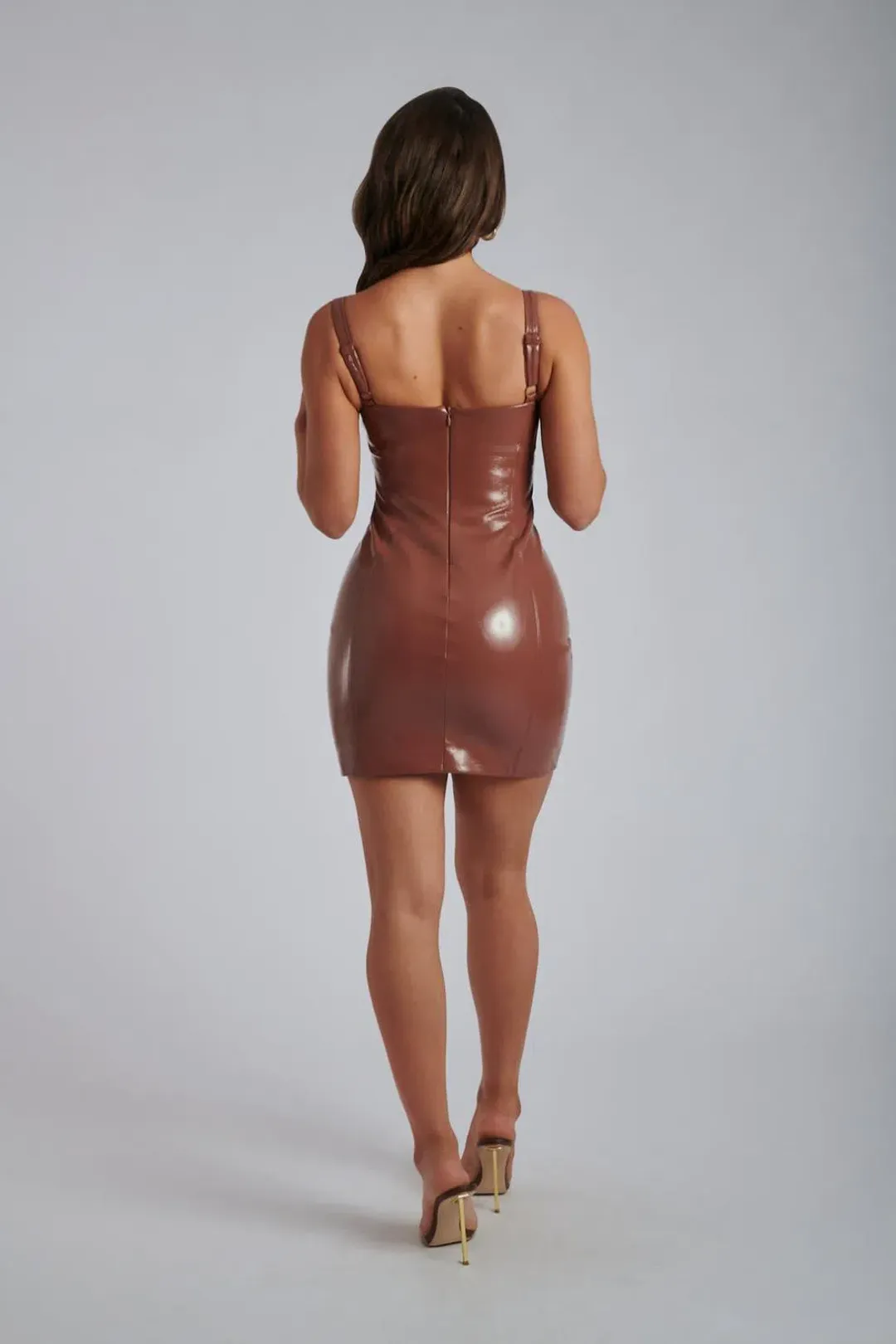 Meshki Amoura Patent Cupped Mini Dress Wine Nude Size XS/AU 6 for rent on The Volte - main image
