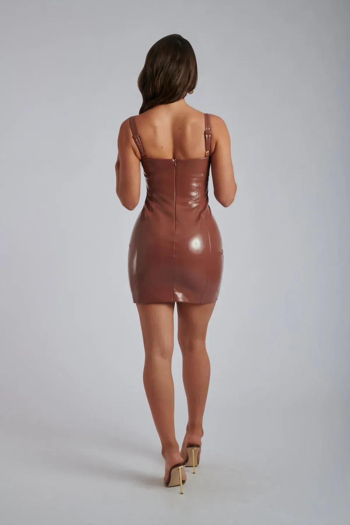 Meshki Amoura Patent Cupped Mini Dress Wine Nude Size XS/AU 6 - Image 2