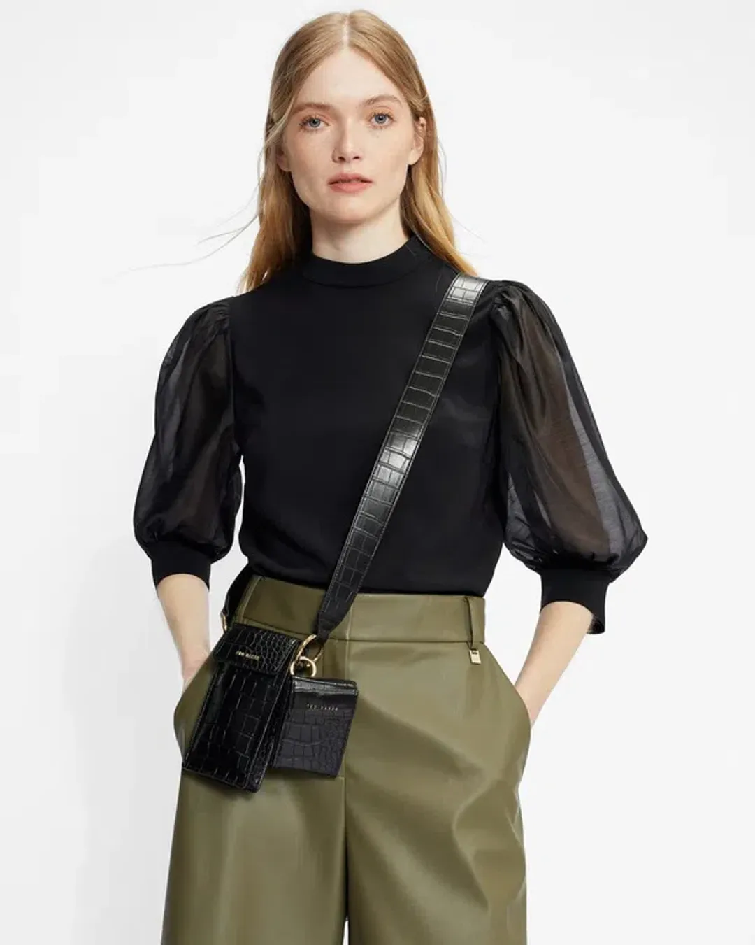 Ted Baker Micaeli Organza Volume Sleeve Top in Black Size 1 / AU 8 for rent on The Volte - main image