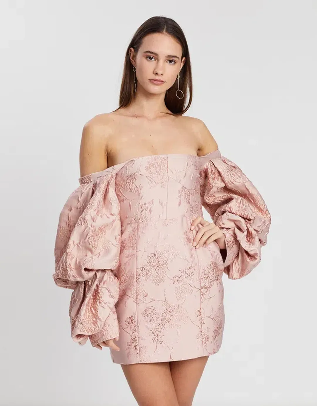Asilio Off Shoulder With Volume Long Sleeve Dress Pink Size 8 for rent on The Volte - main image
