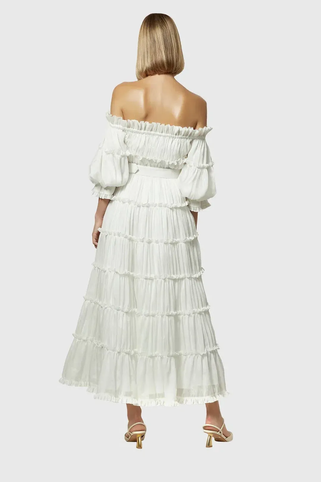 Leo Lin Luminous Silk Linen Dress in White Size AU 12  for rent on The Volte - main image