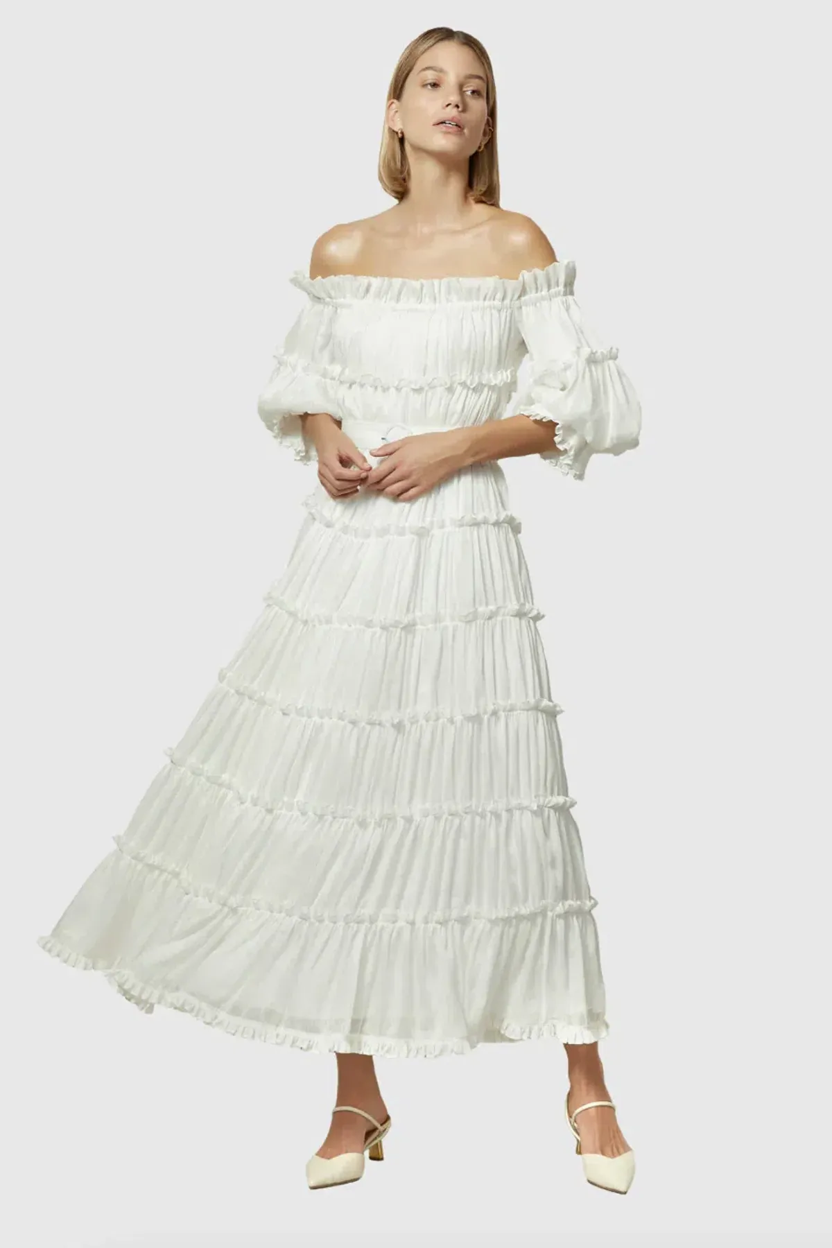 Leo Lin Luminous Silk Linen Dress in White Size AU 12  - Image 1