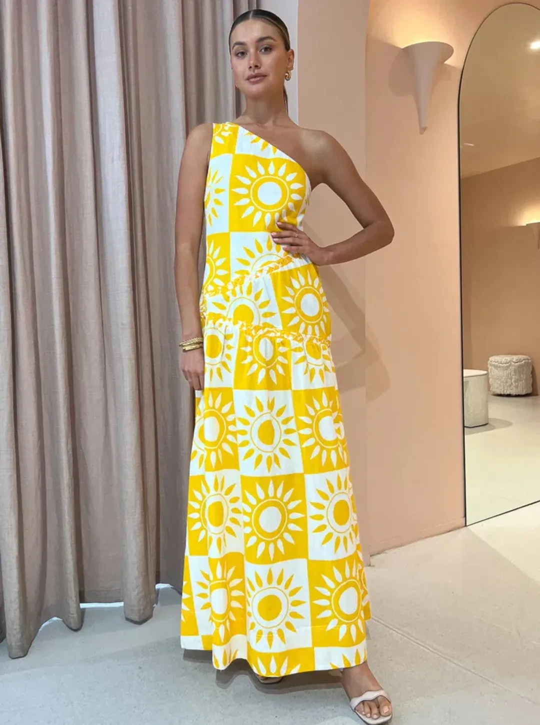 By Nicola Goldie One Shoulder Yellow Size AU 6  for rent on The Volte - main image