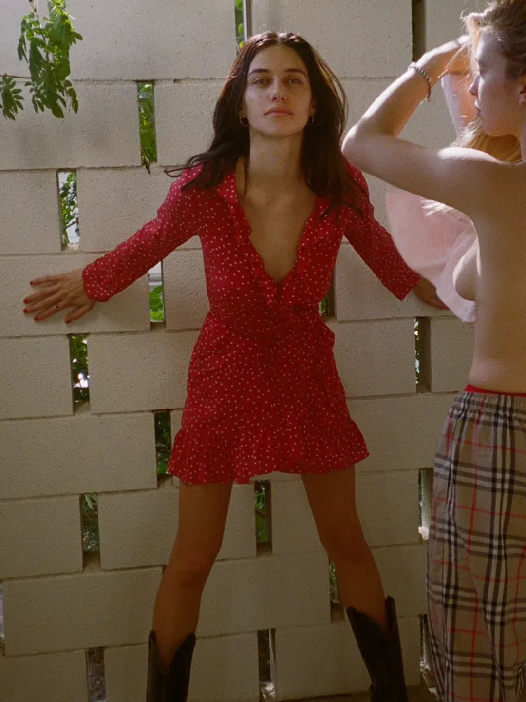 Realisation Par Alexandra Red Star Wrap Dress Red Print Size 6  for rent on The Volte - main image