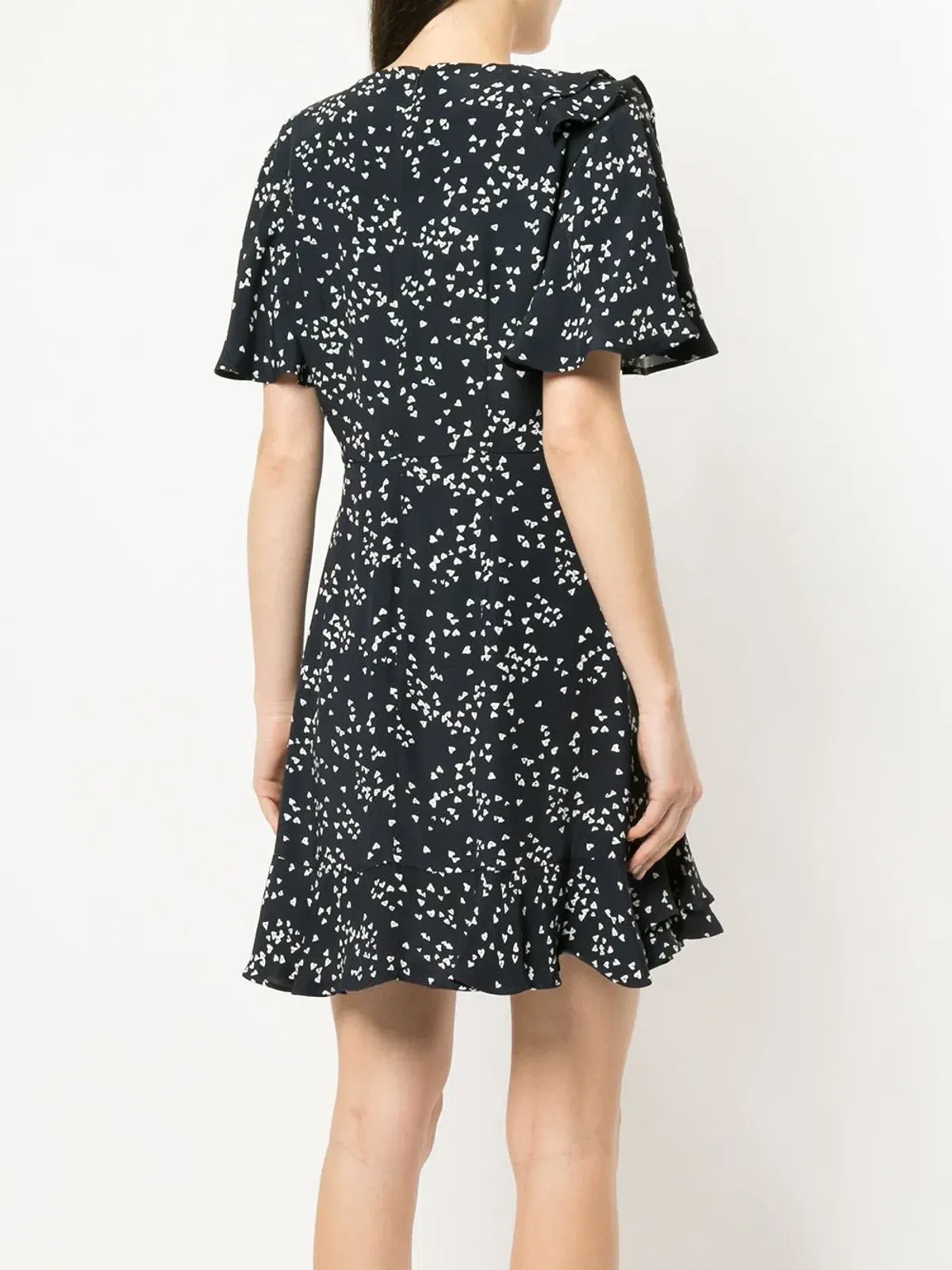 Rebecca Vallance Flores Ruffled Printed Crepe Wrap Mini Dress Navy Size 8 - Image 5