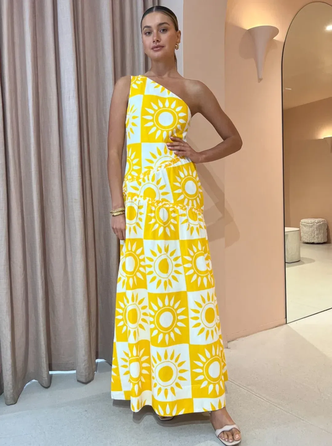 By Nicola Goldie One Shoulder Maxi Dress In Large Sol Size 8 for rent on The Volte - main image