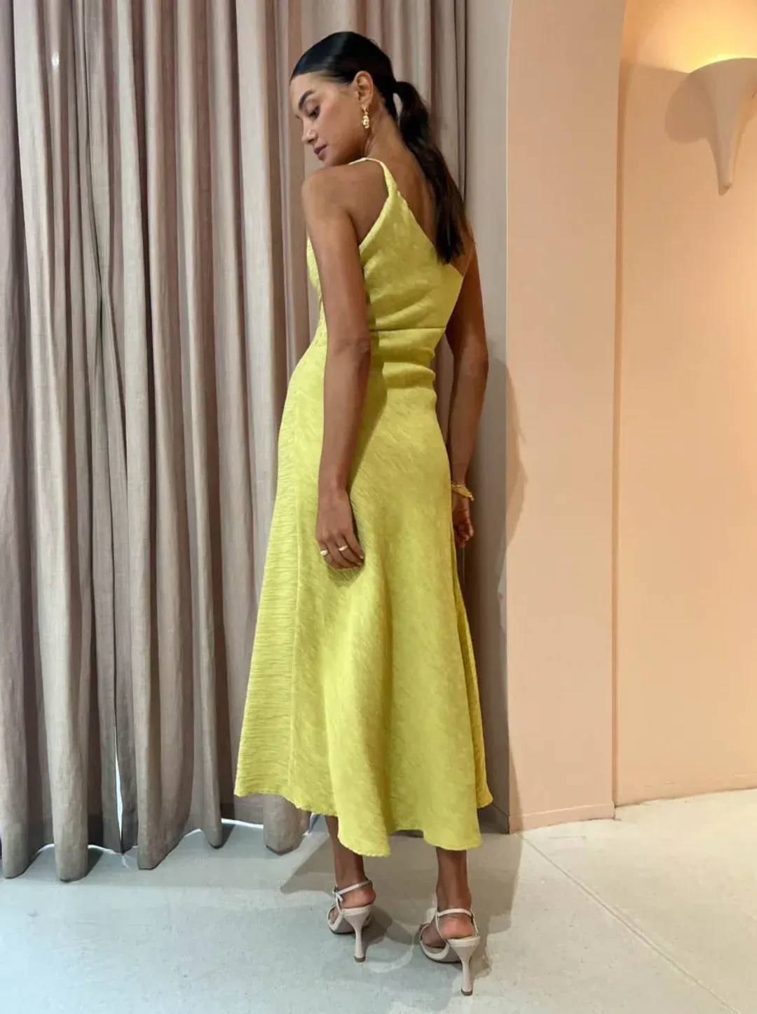 One Fell Swoop Frida Midi Dress in Golden Straw Size 6 for rent on The Volte - main image