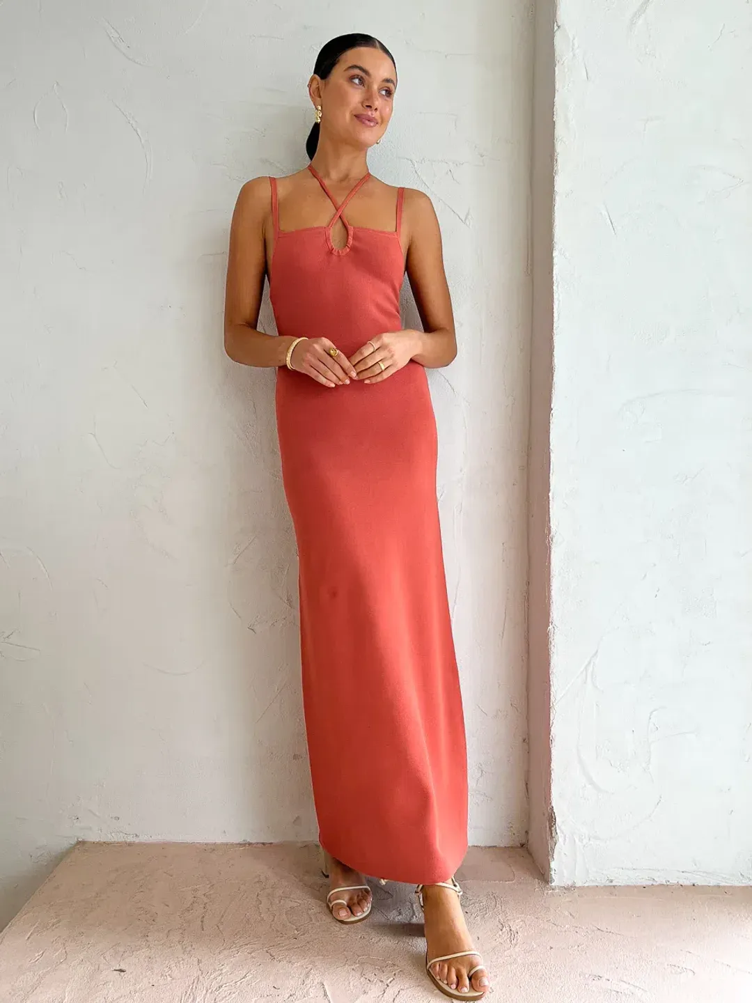 Sir the Label Nadja Midi Dress Coral Pink Size AU 6 for rent on The Volte - main image