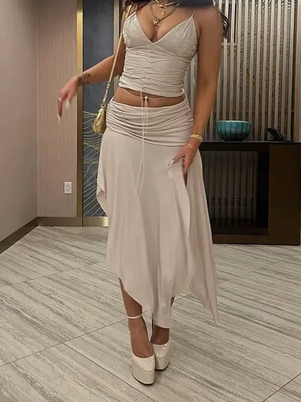 House of CB Antonella Vegan Leather Corset and Kaira Draped Midi Skirt Set Off White Size 8 - Image 3