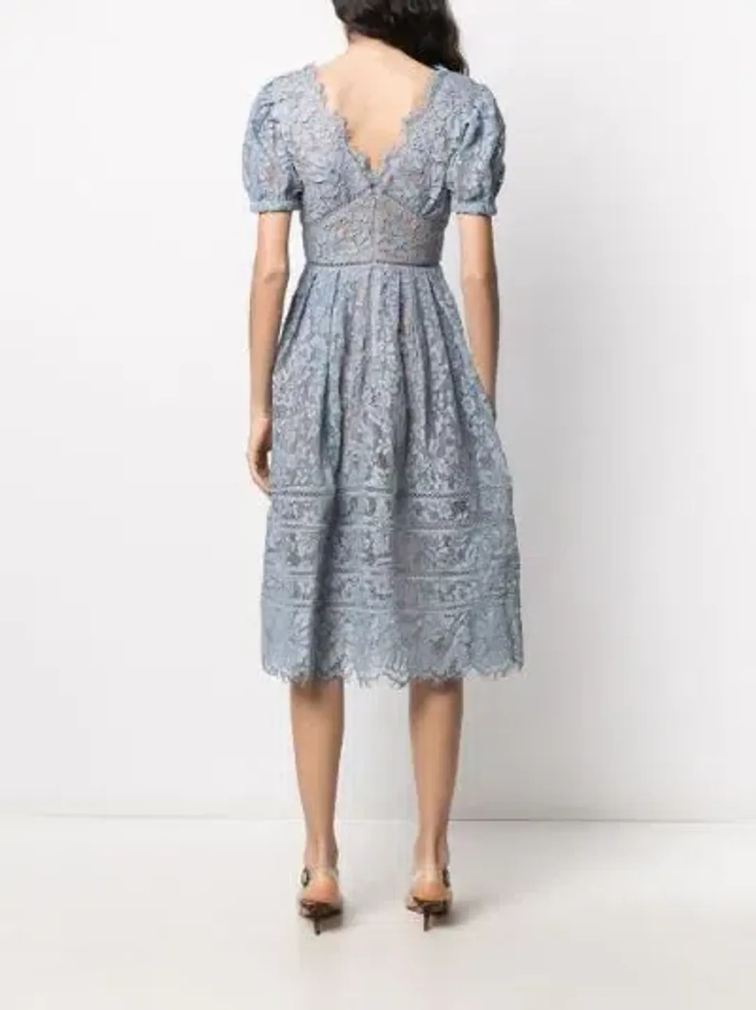 Self Portrait Fine Cord Lace Midi Dress Blue Size 10  for rent on The Volte - main image