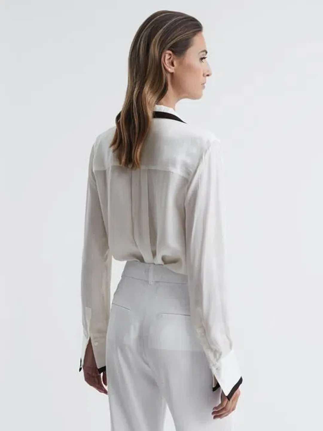 Reiss Calli Tuxedo Blouse In Ivory In Size 10 for rent on The Volte - main image