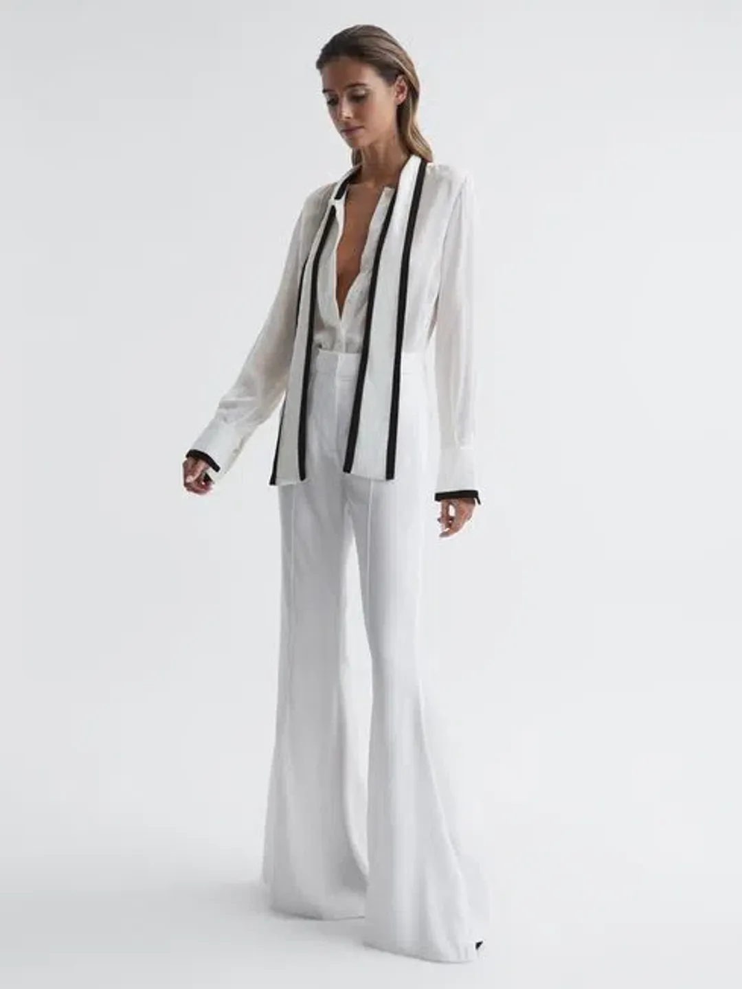 Reiss Calli Tuxedo Blouse In Ivory In Size 10 for rent on The Volte - main image