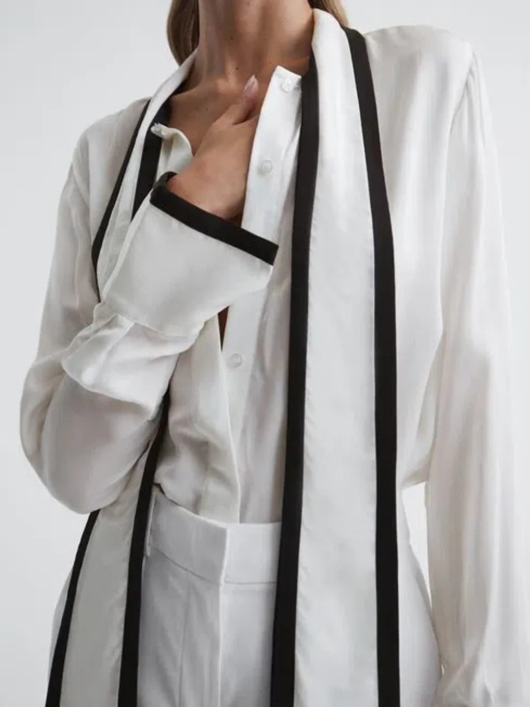 Reiss Calli Tuxedo Blouse In Ivory In Size 10 for rent on The Volte - main image