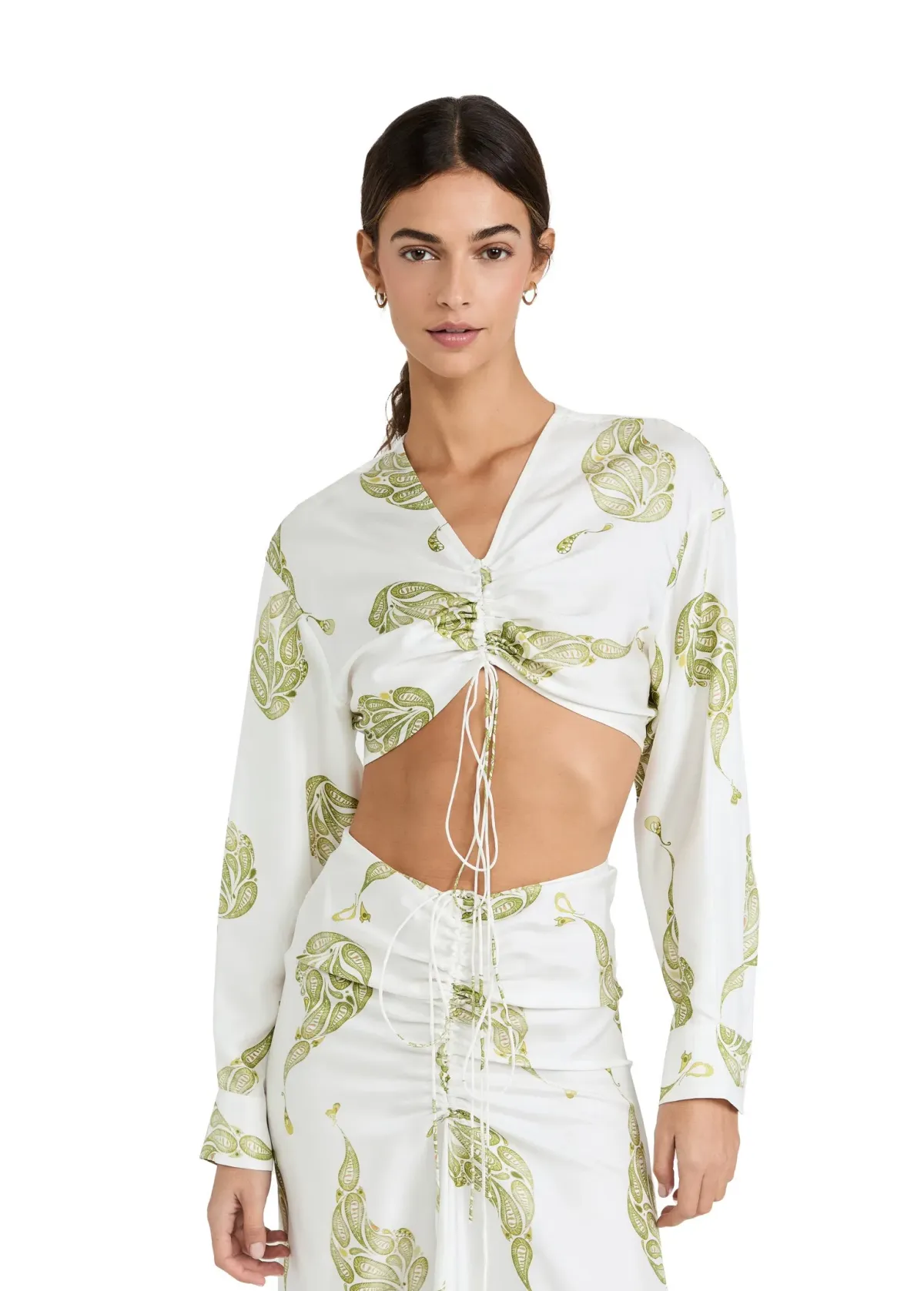 Christopher Esber Ruched Paisley Silk Top in Green Print Size 10 - Image 2