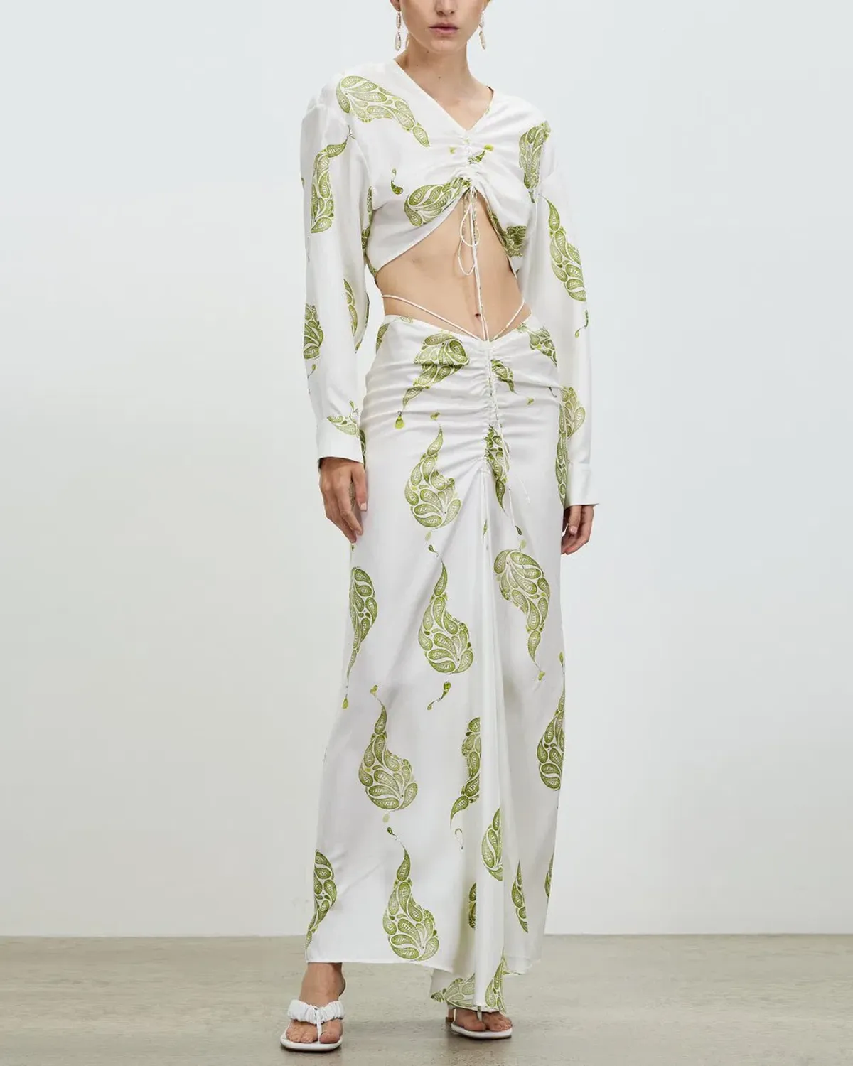 Christopher Esber Ruched Paisley Silk Top in Green Print Size 10 - Image 1