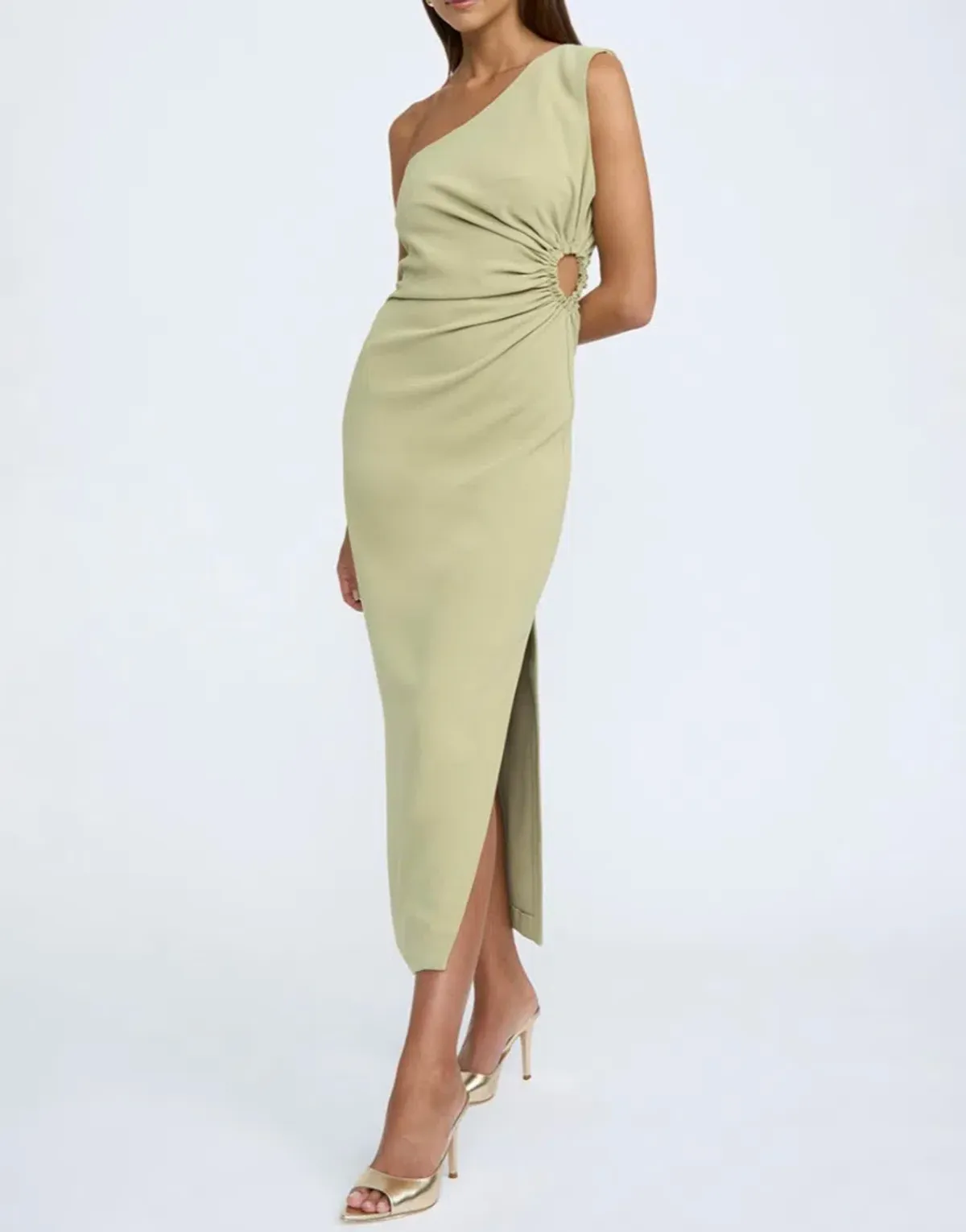 By Johnny Mariella Asymmetric Midi Dress Sage Size 8 - Image 1