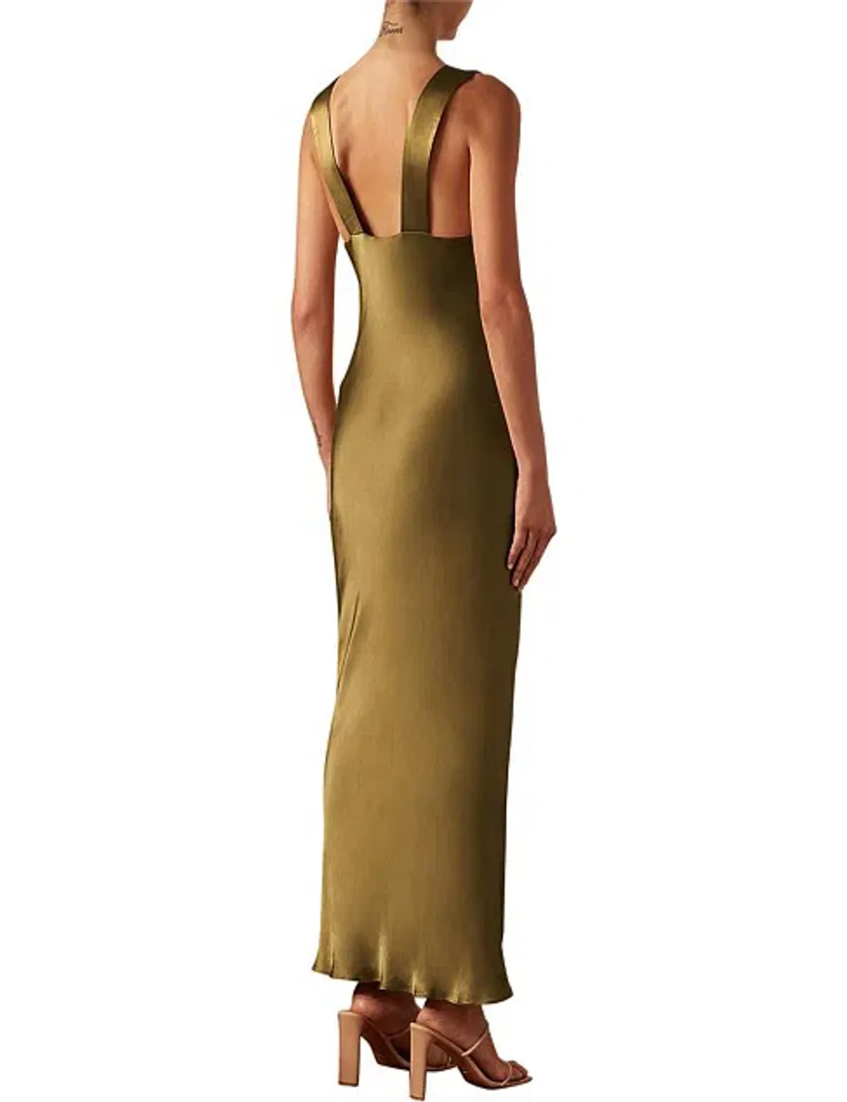 Shona Joy Giorgia Plunged Midi Dress Olive Green Size AU 12 - Image 3