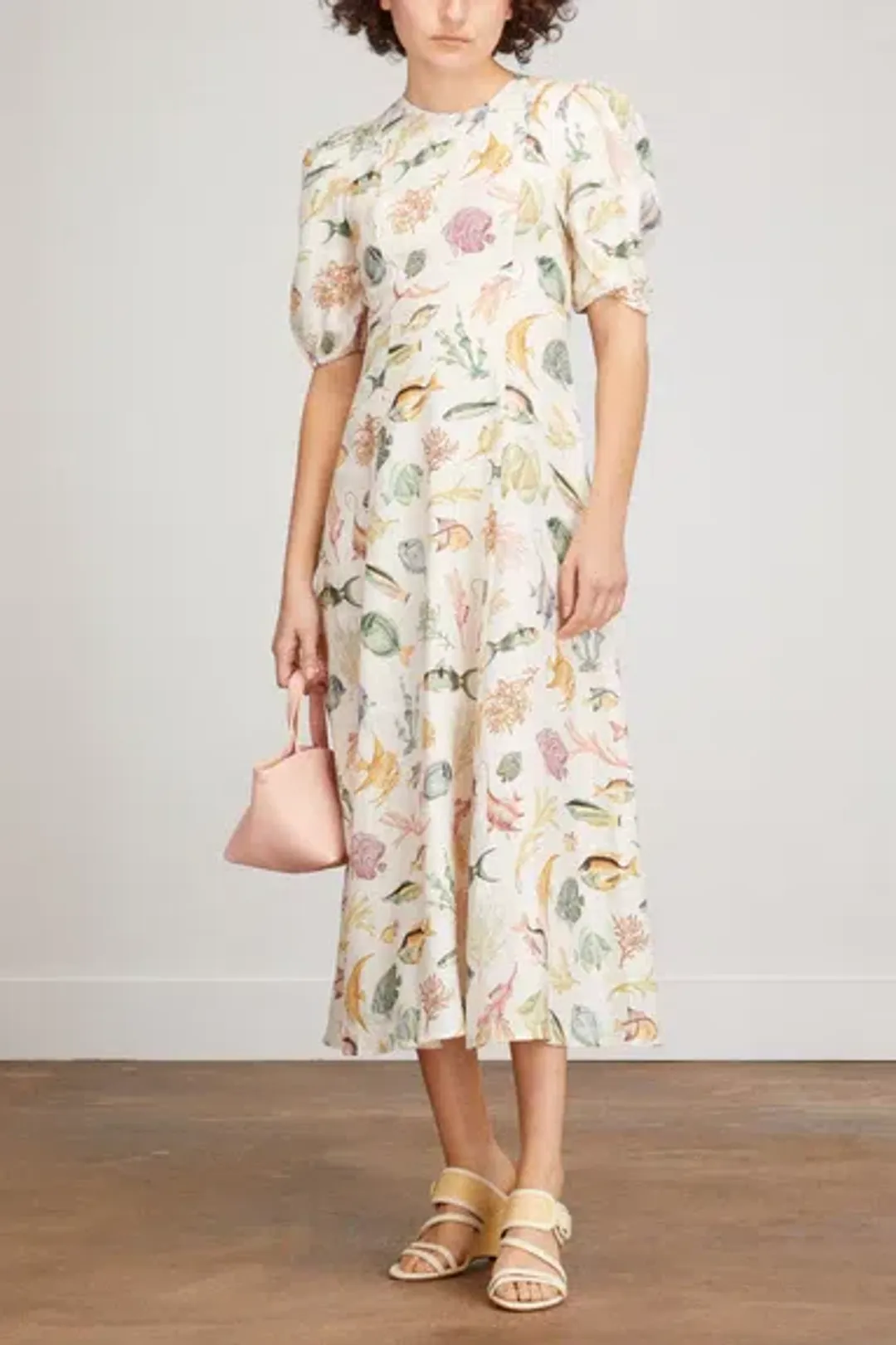 Alemais Wanda Linen Midi Dress Fish Underwater Size 10 for rent on The Volte - main image