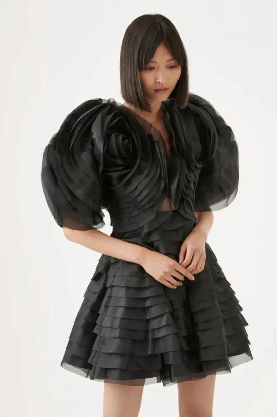 Aje Amour Ruffle Mini Dress Black Size 8 / S for rent on The Volte - main image